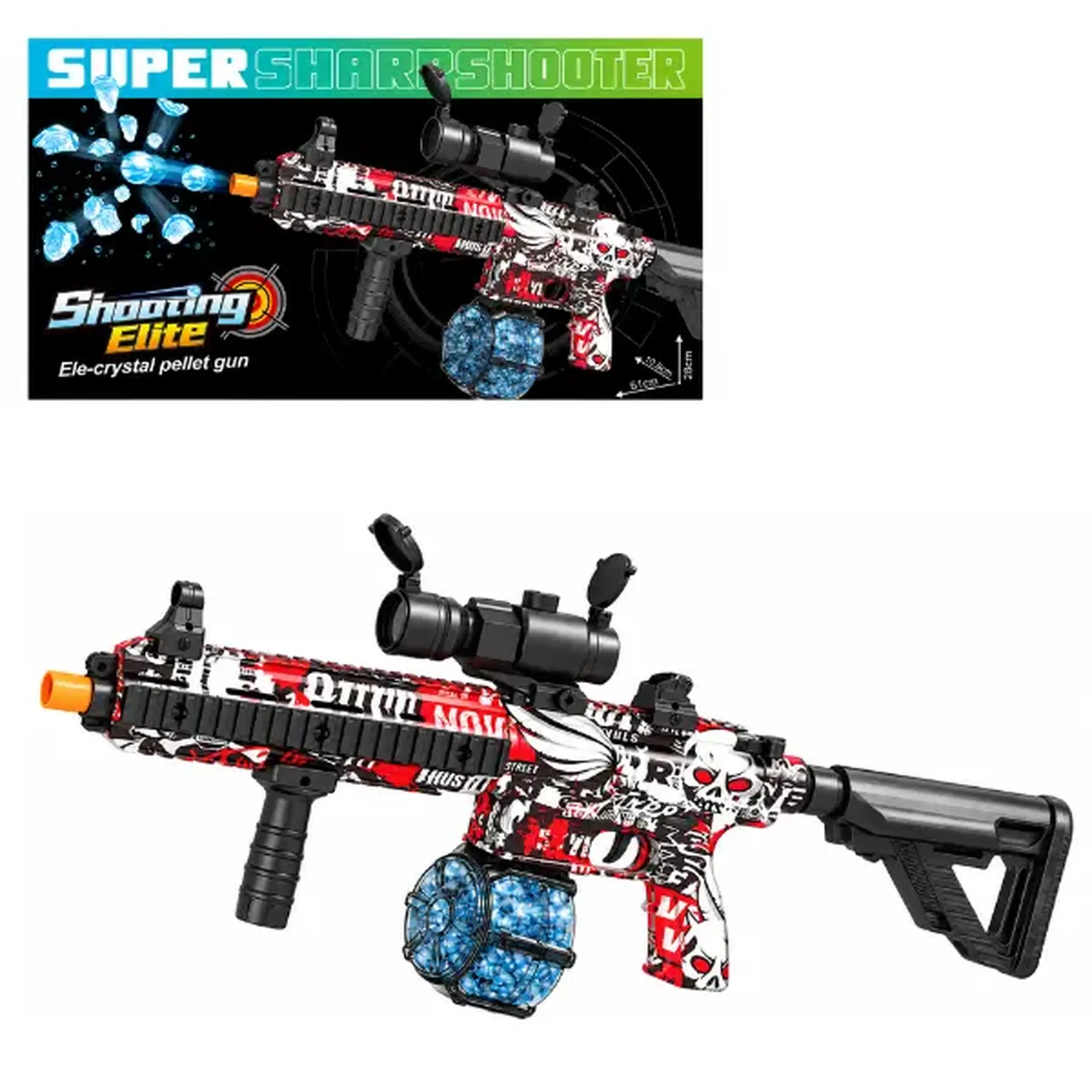 #05 Automat electric „Super Sharpshooter” cu bile de hidrogel, 61 cm, roșu