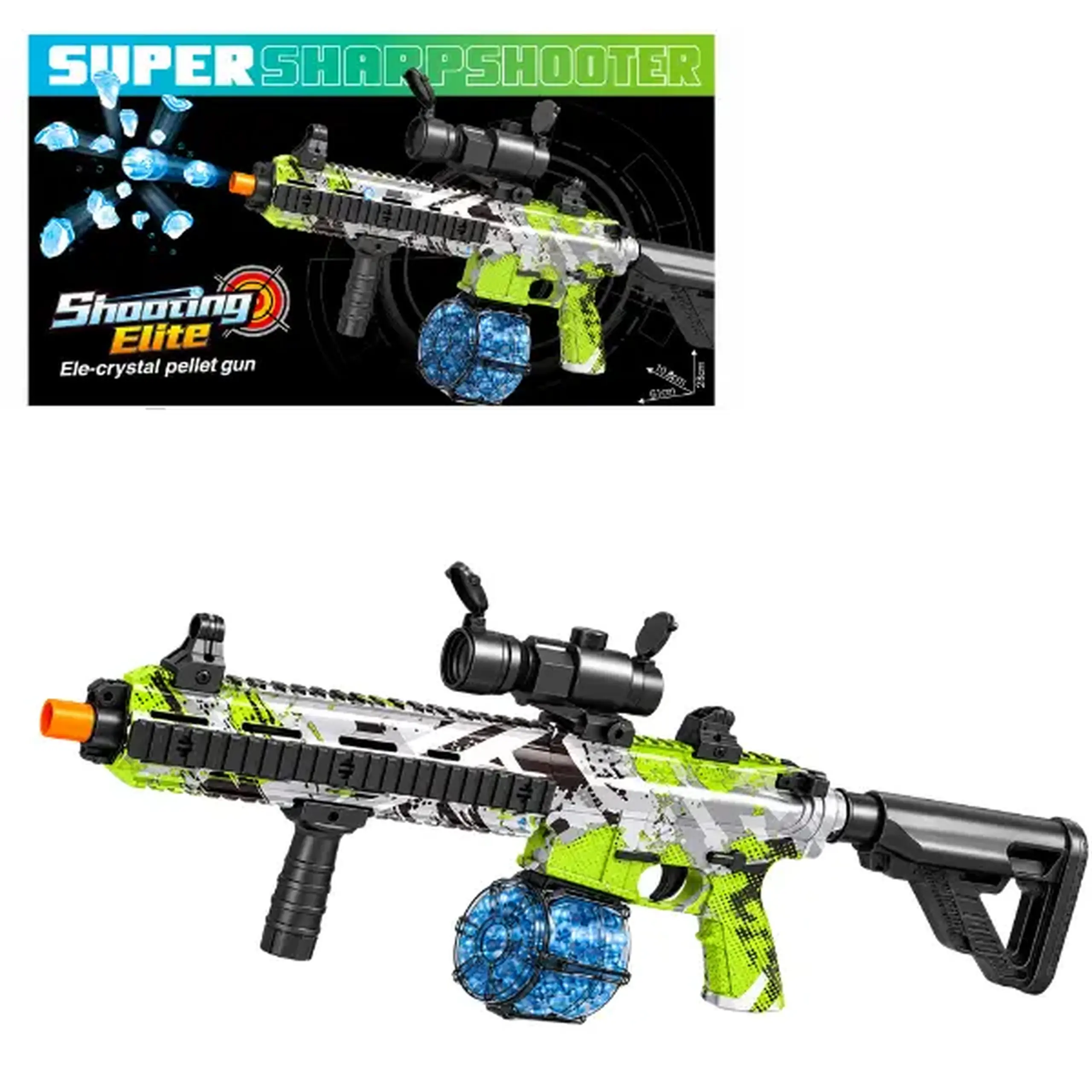 #05 Automat electric „Super Sharpshooter” cu bile de hidrogel, 61 cm, verde