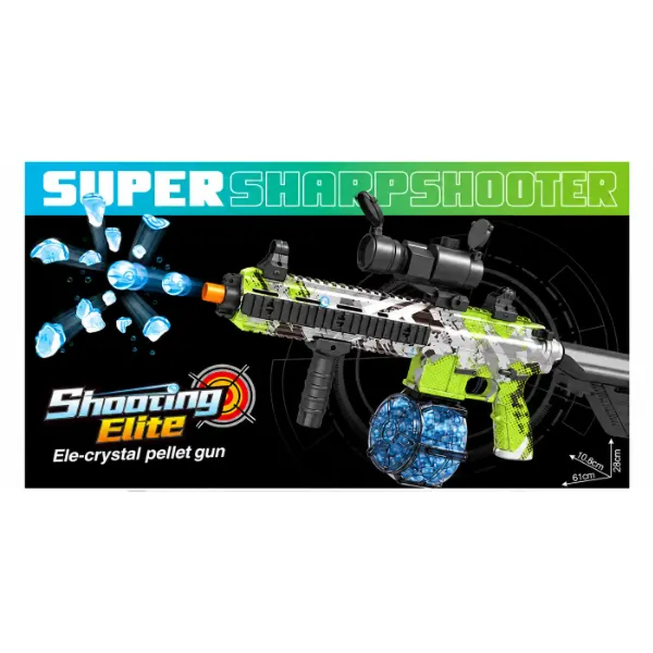 #05 Automat electric „Super Sharpshooter” cu bile de hidrogel, 61 cm, verde