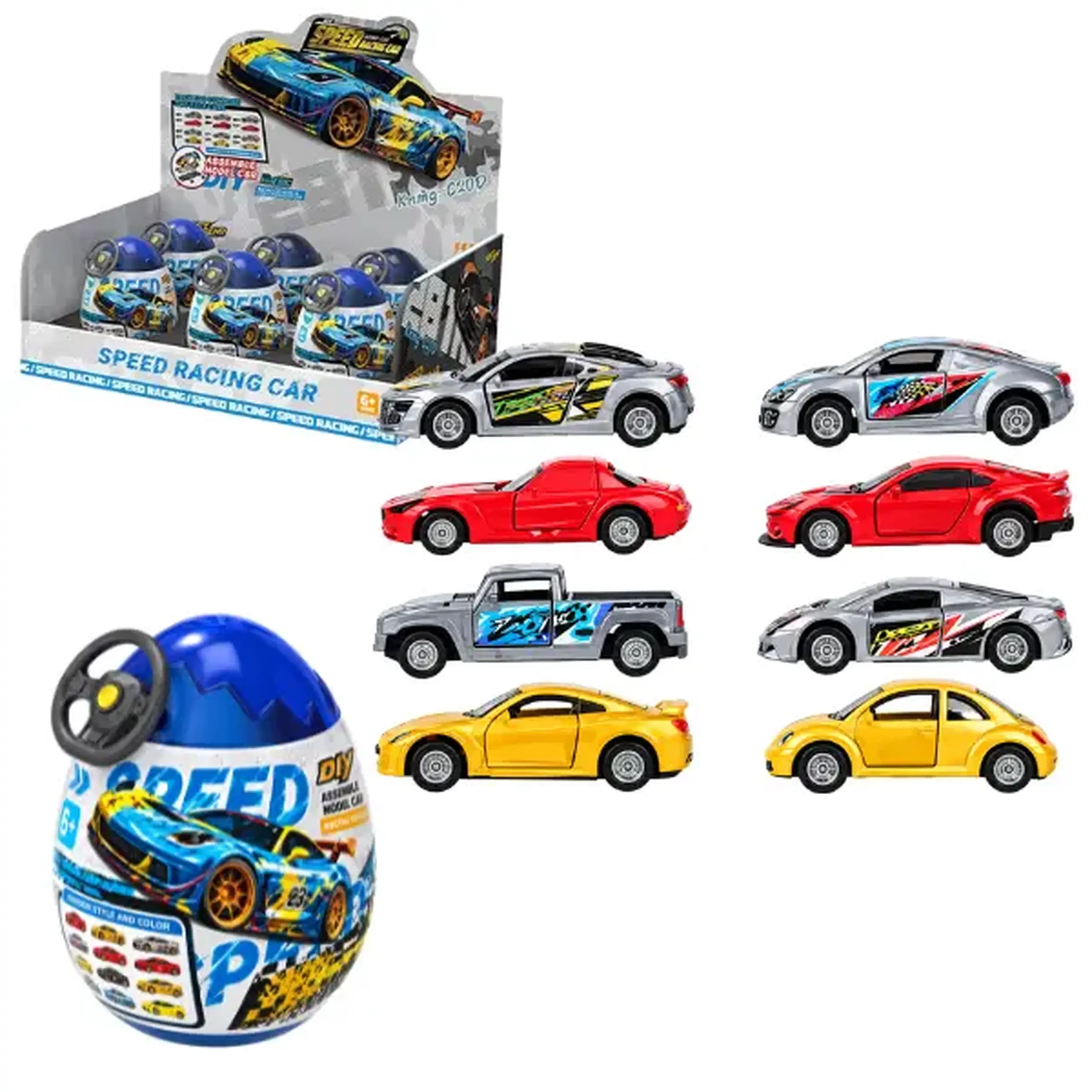 #01 Ou surpriză cu două mașinuțe de curse de asamblat, 9,3 cm