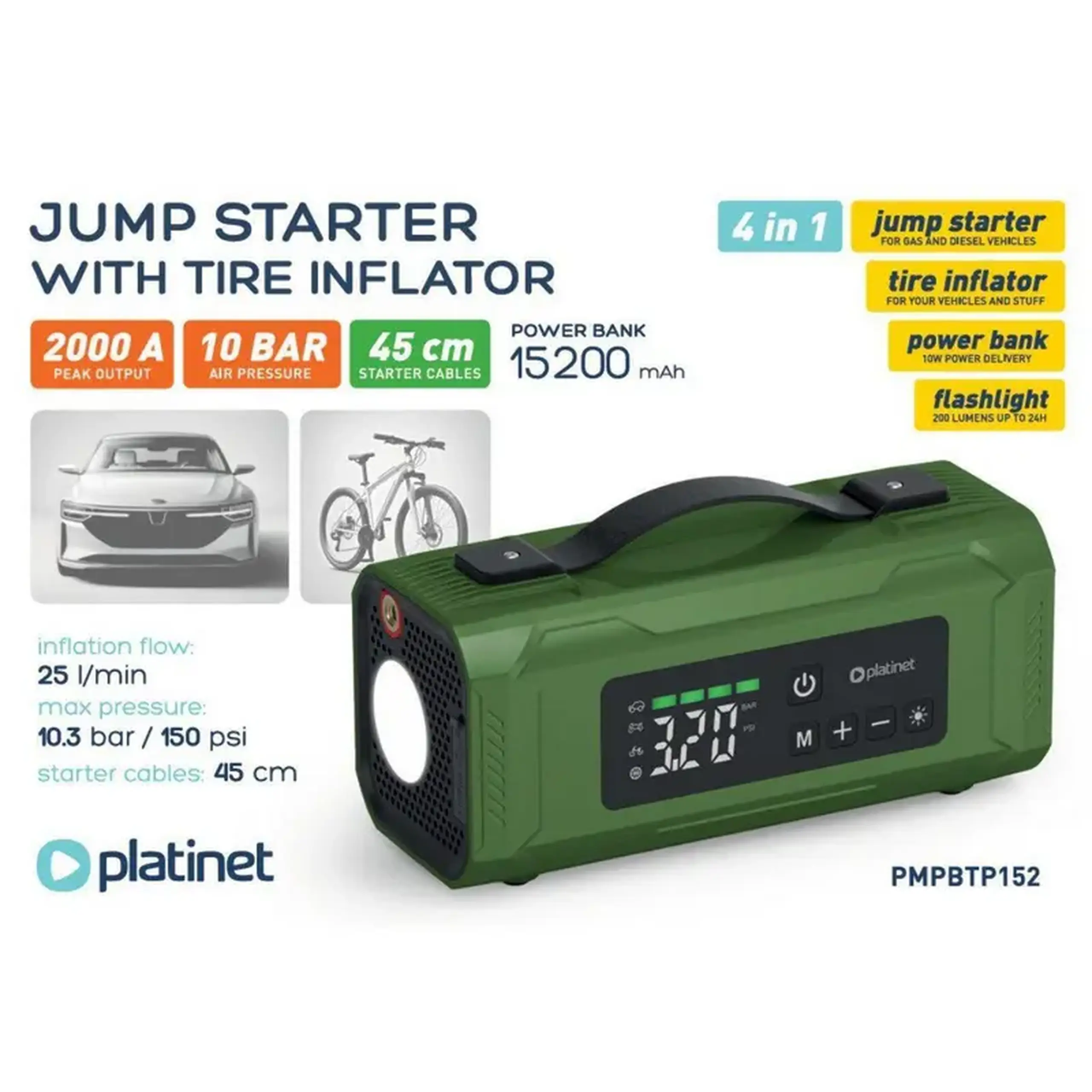 Compresor auto Platinet PMPBTP152, Verde