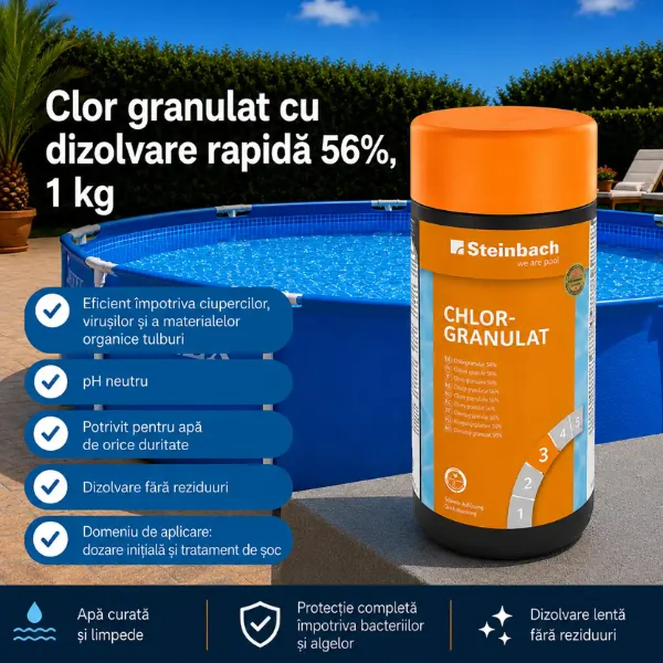 Clor granulat cu dizolvare rapidă 56%, 1 kg
