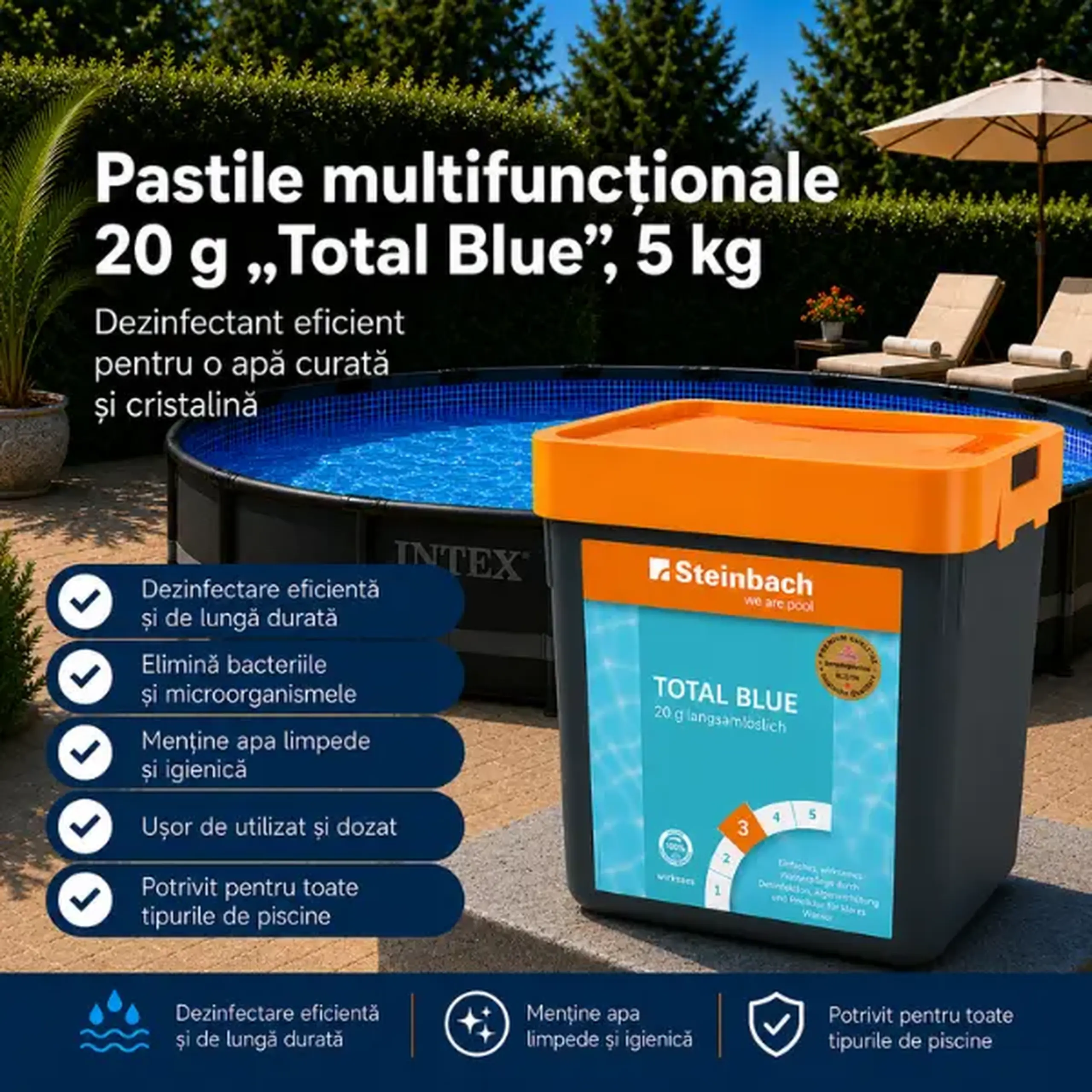 Pastile multifuncționale "Total Blue", 250 buc. х 20 g, 5 kg