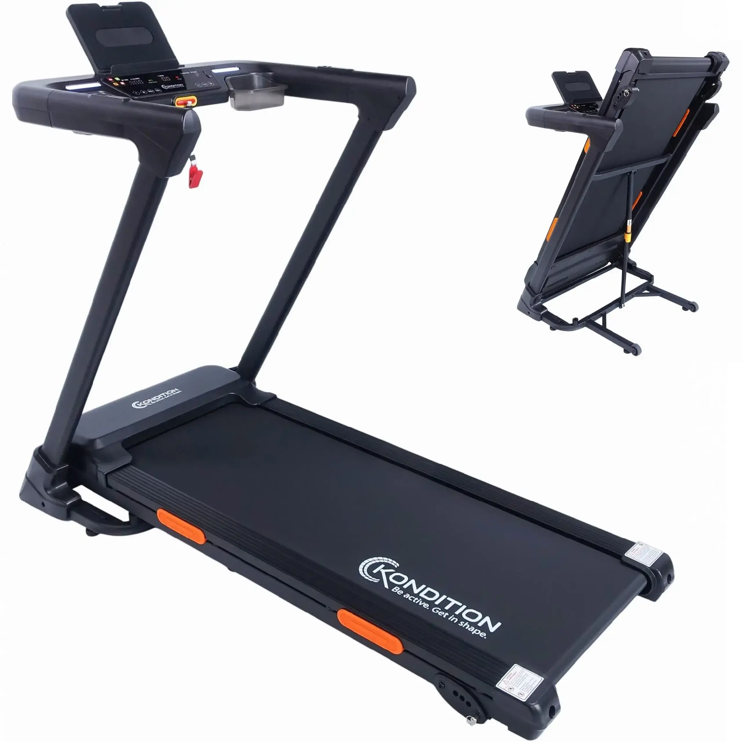 Banda alergare Kondition 7510, motor brushless 2CP, viteza 1-13.5km/h, suprafata alergare 121.5 X 45 cm, 12 programe, inclinare manuala max. 5%, App Fitshow/Kinomap/Zwift, pliabila, greutate maxima utilizator 110 kg