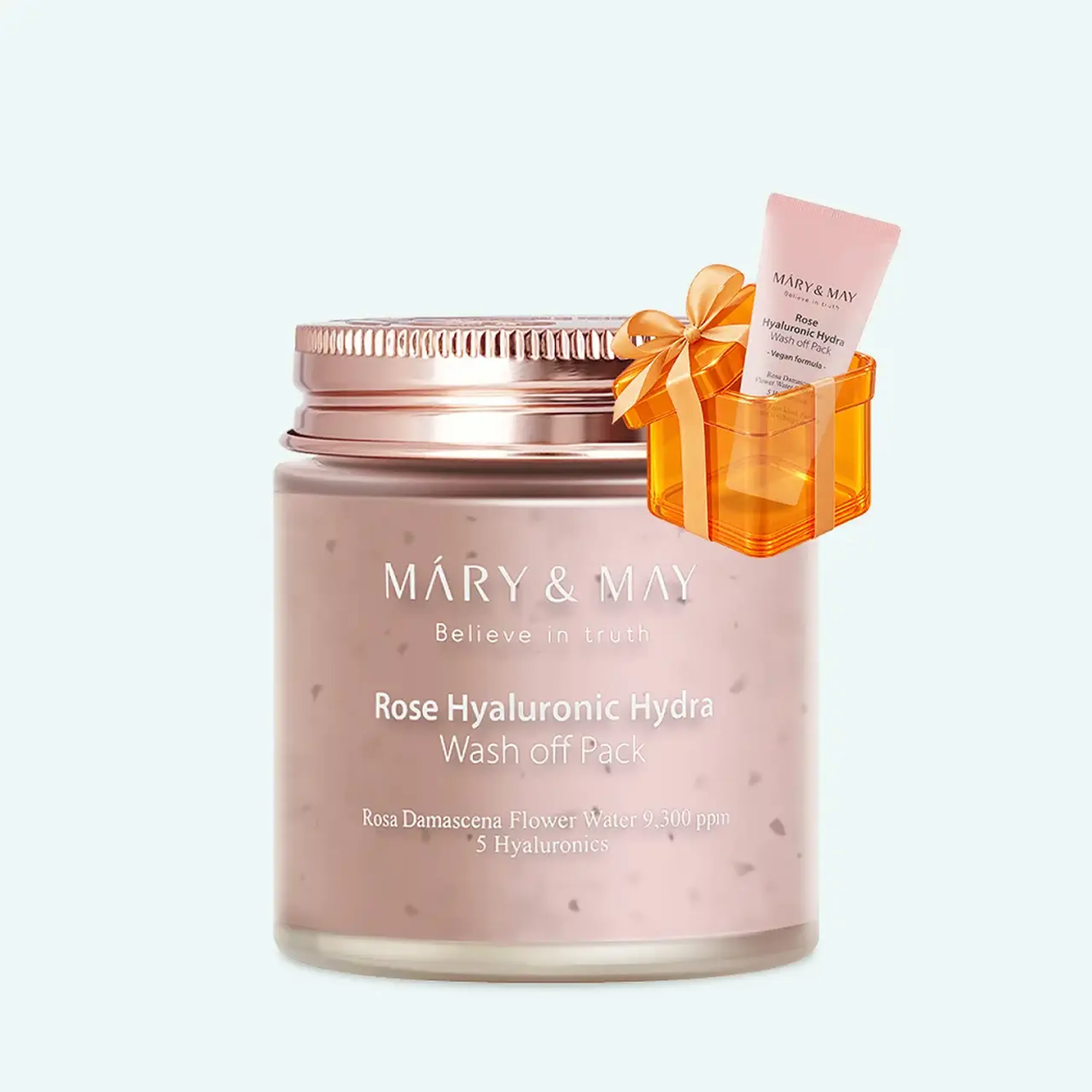 Mască de argilă cu trandafir și cinci tipuri de acid hialuronic Mary & May Rose Hyaluronic Hydra Wash Off Pack 125g