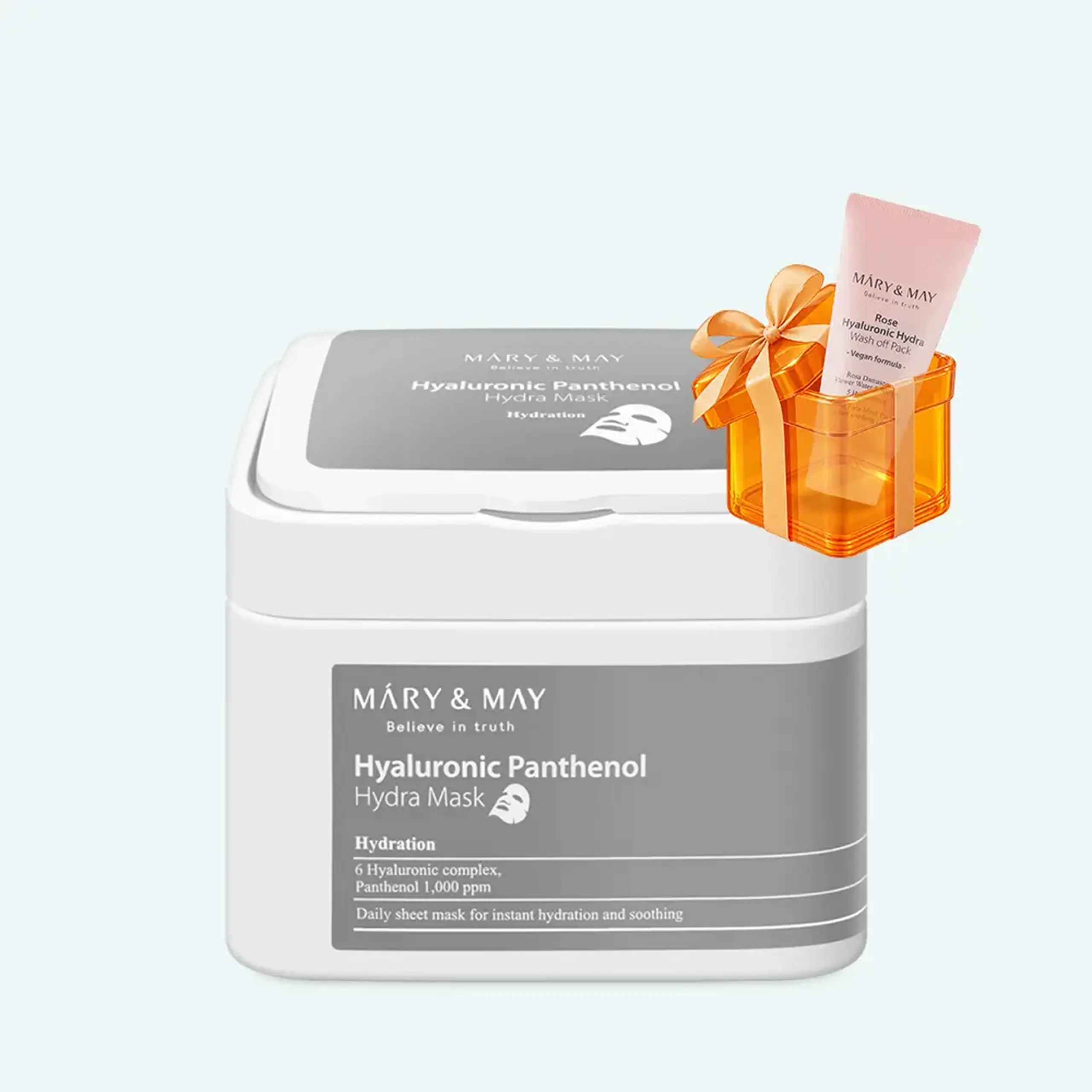Set de măști hidratante cu pantenol și șase tipuri de acid hialuronic Mary & May Hyaluronic Panthenol Hydra Mask 30buc