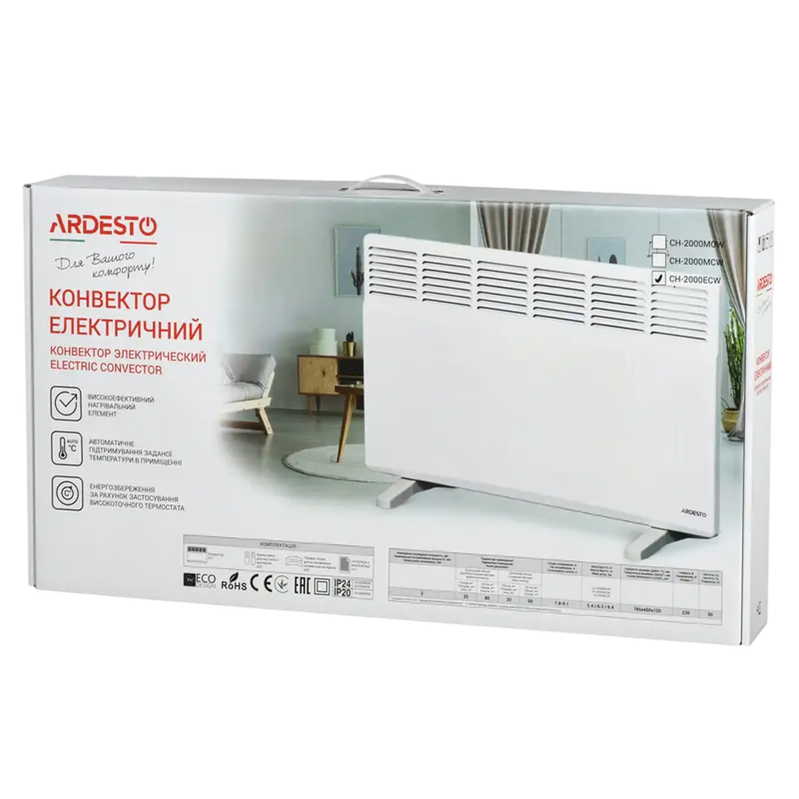 Convector Ardesto CH-2000ECW, 2000W, Alb