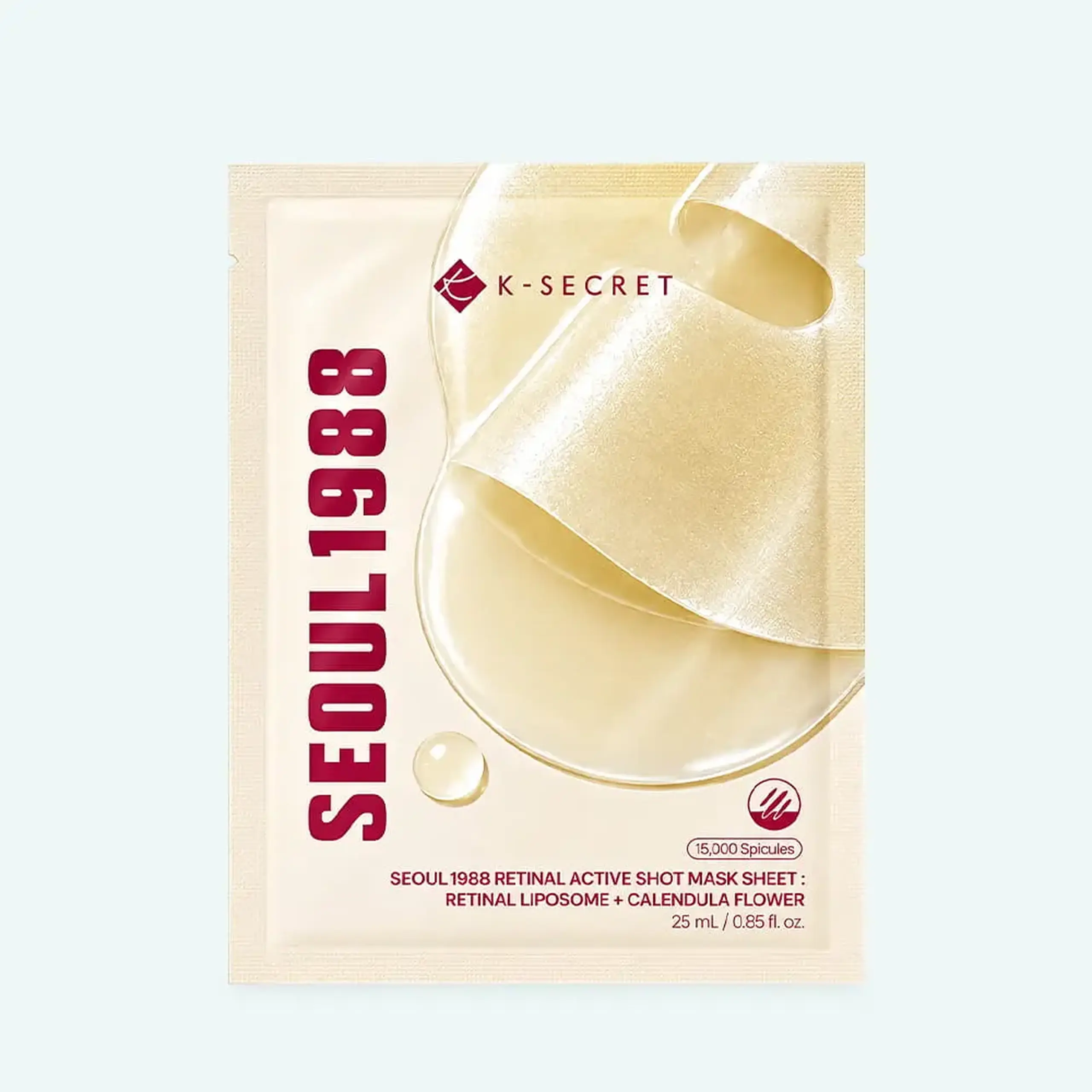 Mască din țesătură pentru elasticitate KSECRET SEOUL 1988 Retinal Active Shot Mask Sheet: Retinal Liposome + Calendula Flower 25 ml