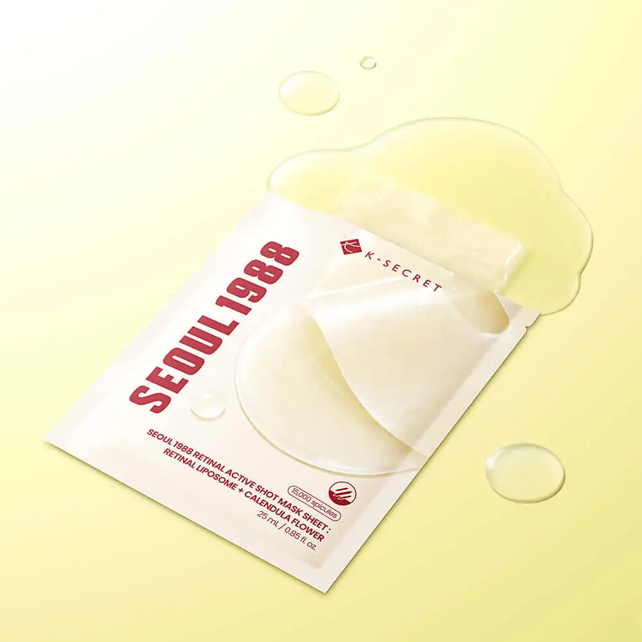 Mască din țesătură pentru elasticitate KSECRET SEOUL 1988 Retinal Active Shot Mask Sheet: Retinal Liposome + Calendula Flower 25 ml