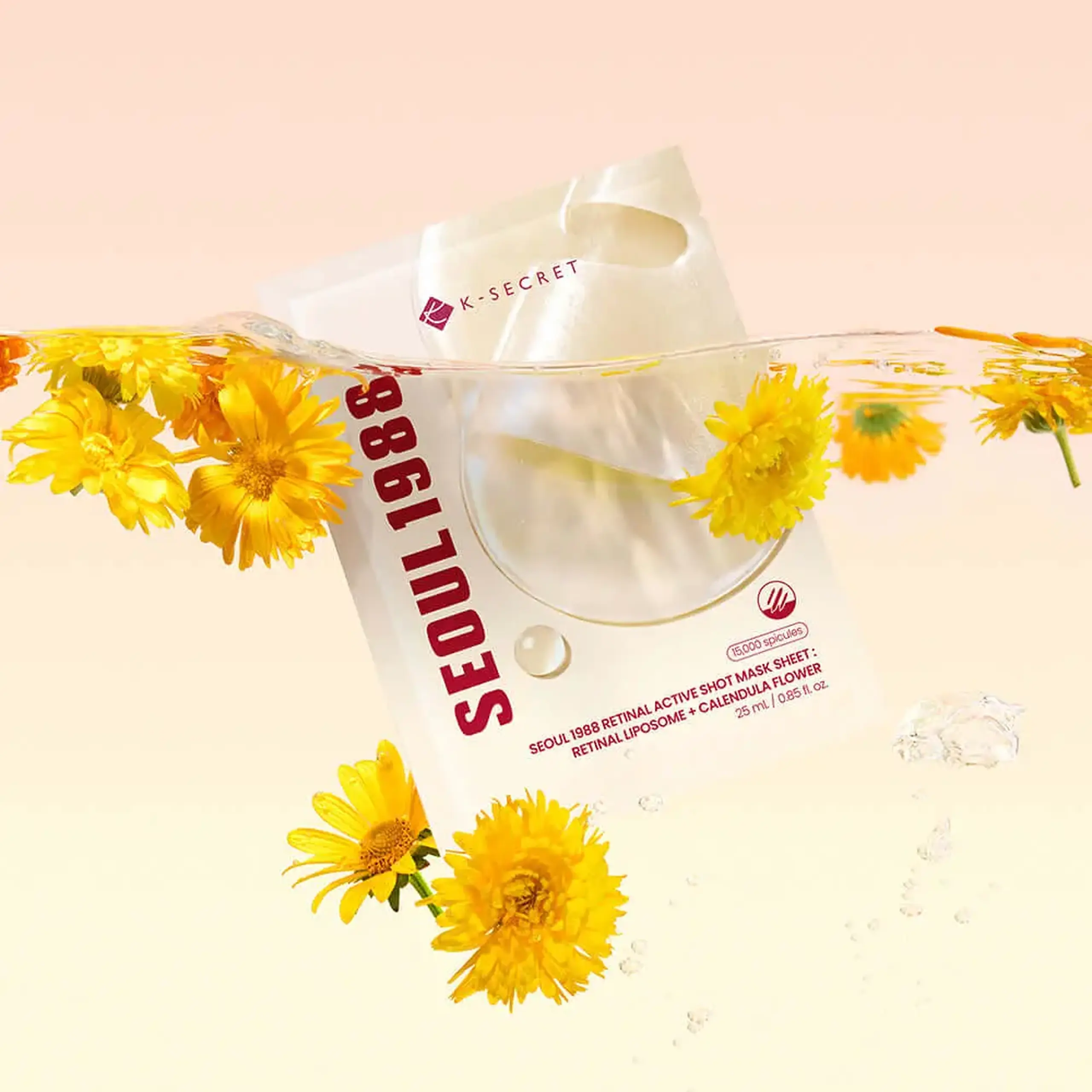 Mască din țesătură pentru elasticitate KSECRET SEOUL 1988 Retinal Active Shot Mask Sheet: Retinal Liposome + Calendula Flower 25 ml