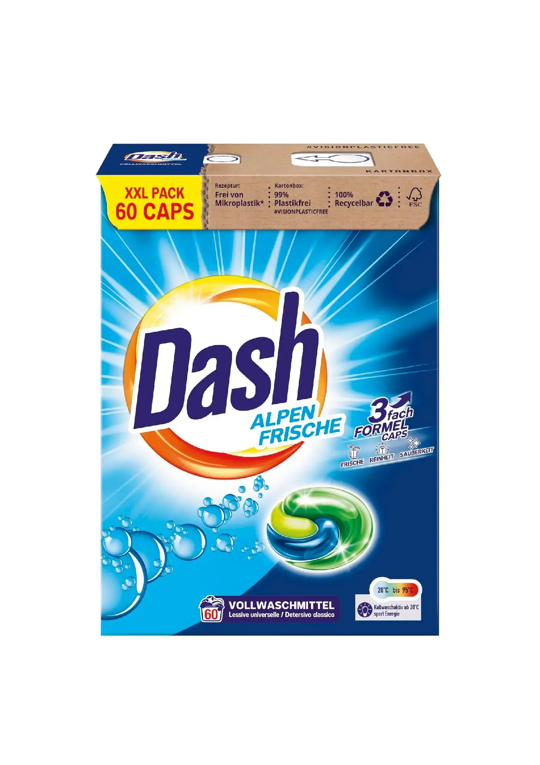 Detergent de rufe capsule Dash 3 in 1 Alpen Frische 60 spalari carton box