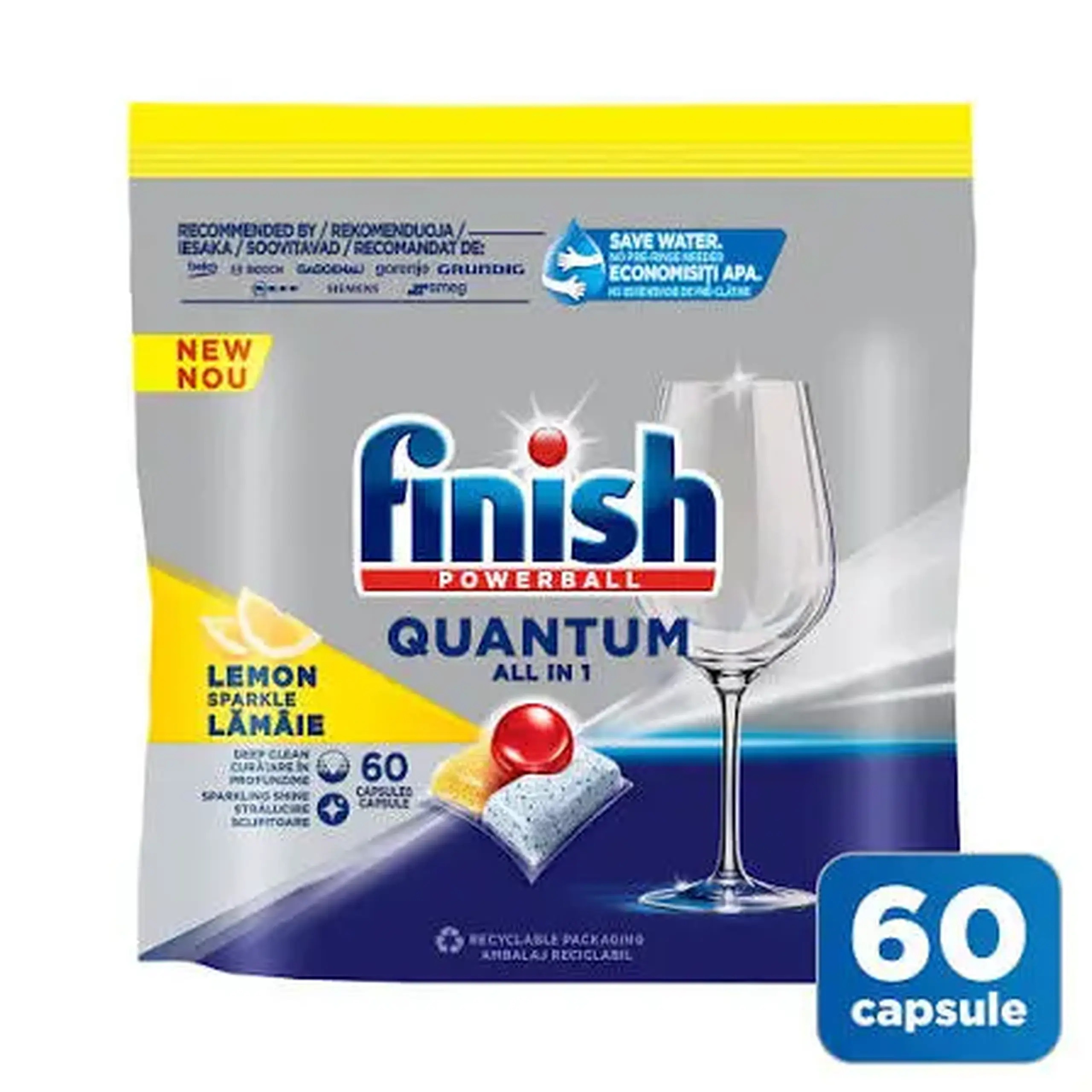 Detergent masina de spalat vase Finish Quantum All in 1 Lemon 60 tablete