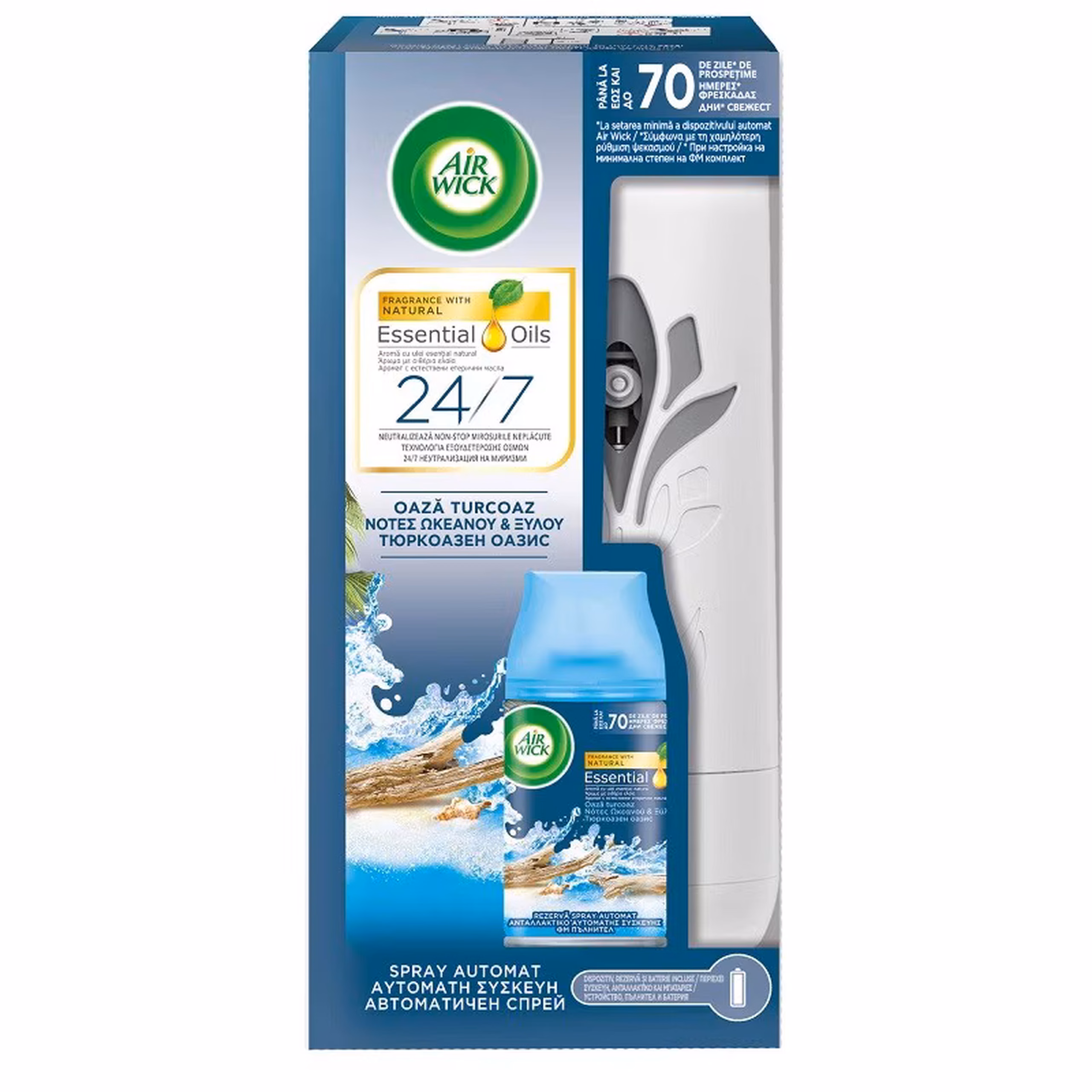 Odorizant camera Air Wick Freshmatic aparat negru + rezerva Turquoise 250 ml