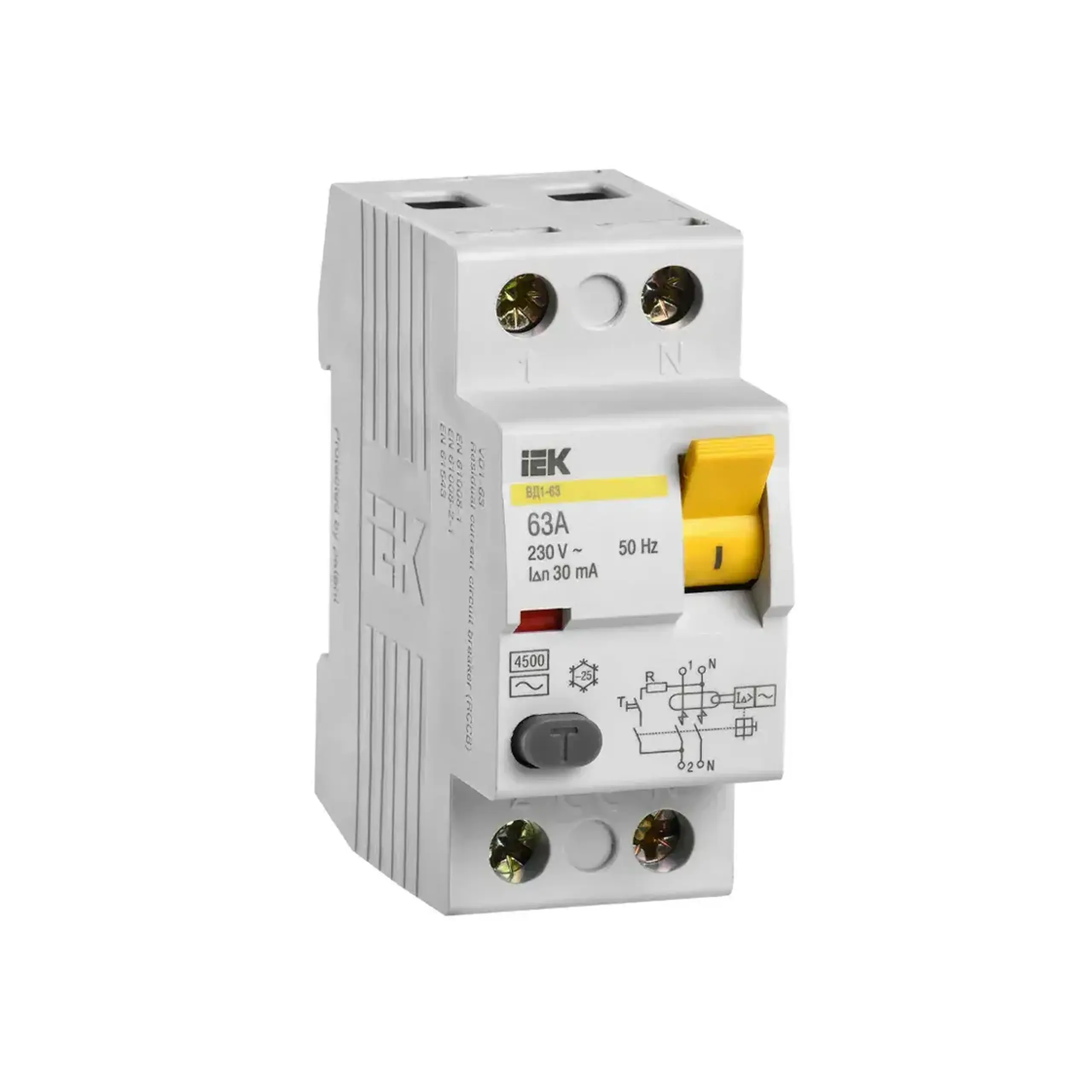 Întreruptor diferențial UZO VD1-63 30 mA 63 A 2P 220 - 240 V IEK
