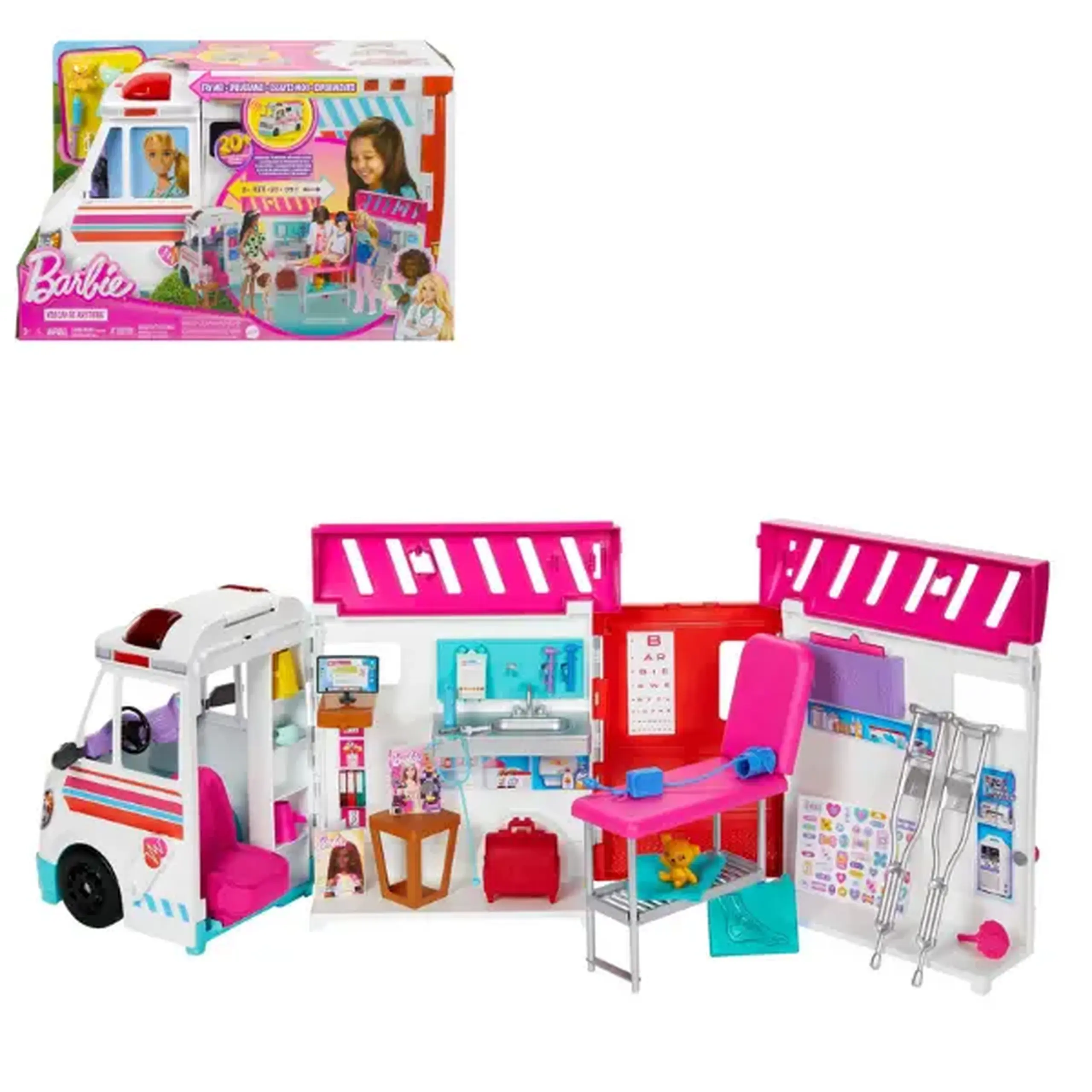 Set de joacă Barbie "Ambulanță și clinică medicală 2 în 1"