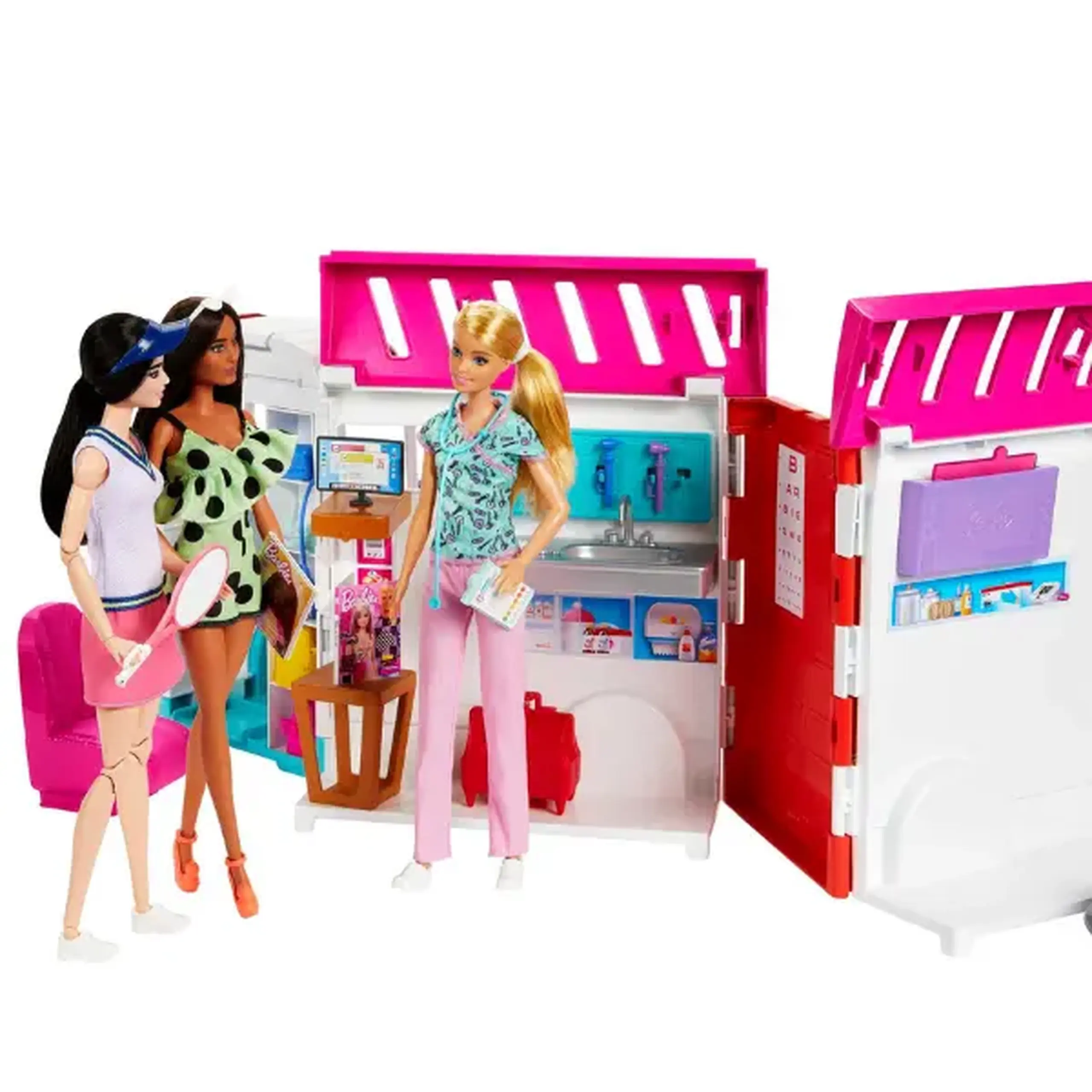 Set de joacă Barbie "Ambulanță și clinică medicală 2 în 1"