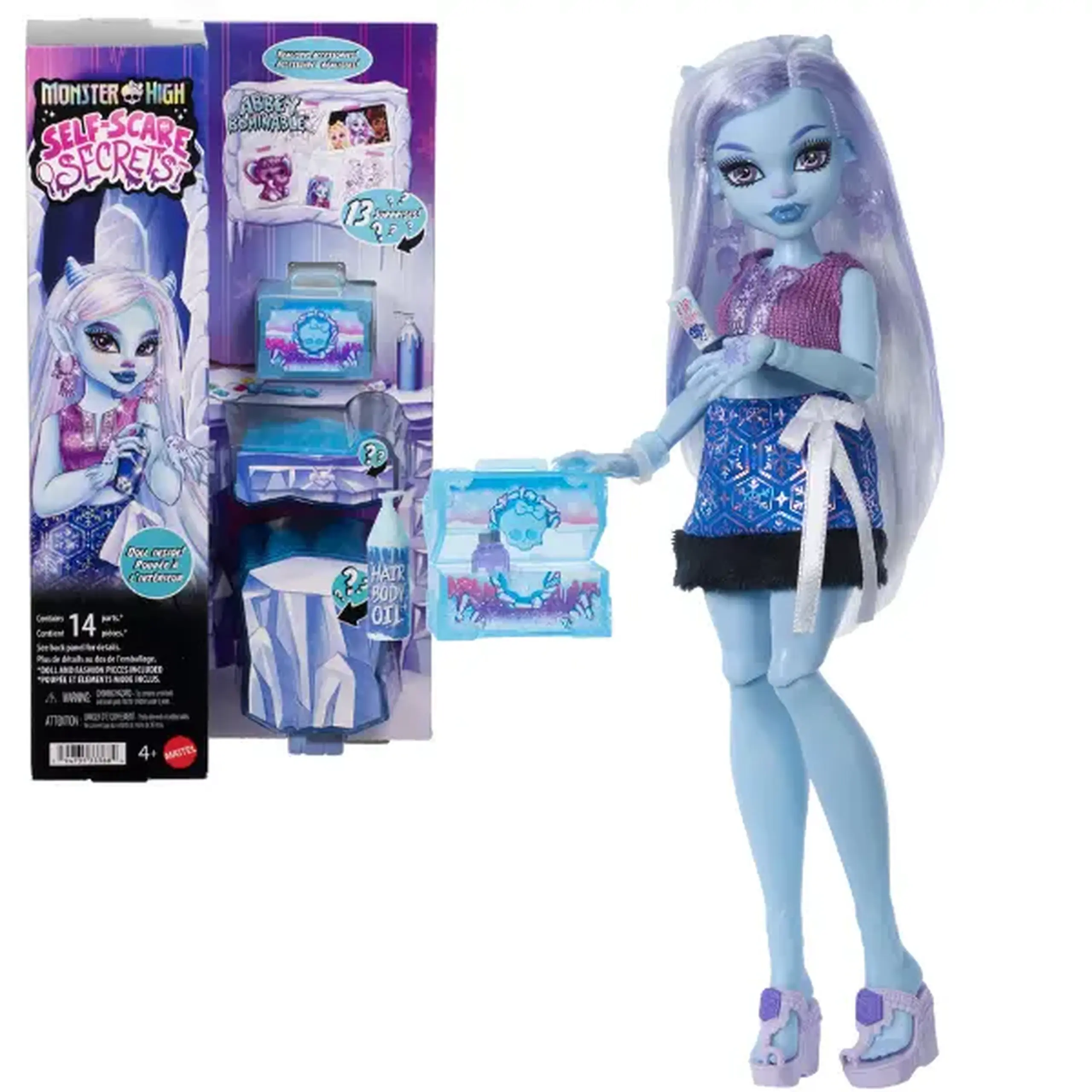 Păpușă Monster High Self-Scare Secrets „Abbey Bominable” cu 13 accesorii, 29 cm