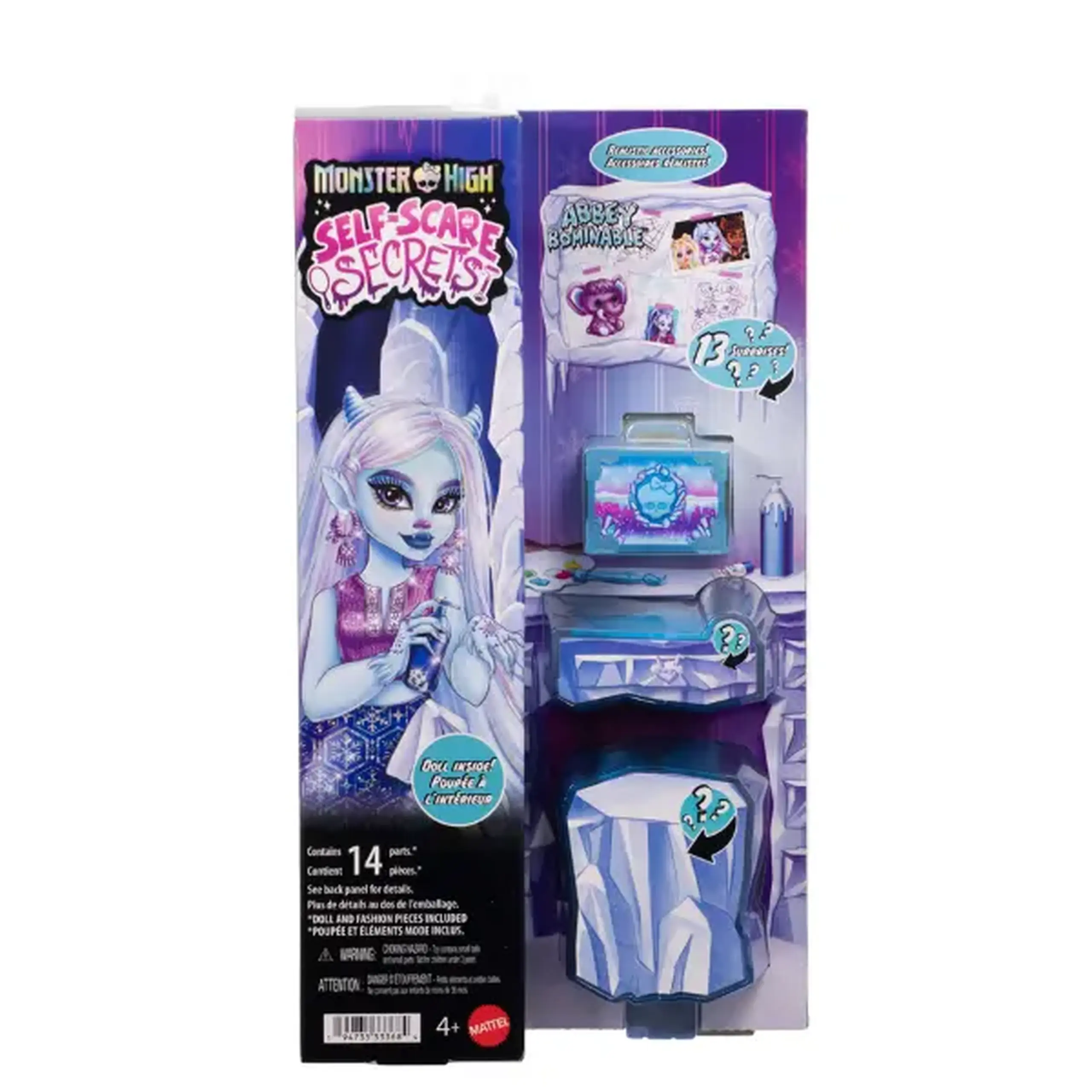 Păpușă Monster High Self-Scare Secrets „Abbey Bominable” cu 13 accesorii, 29 cm
