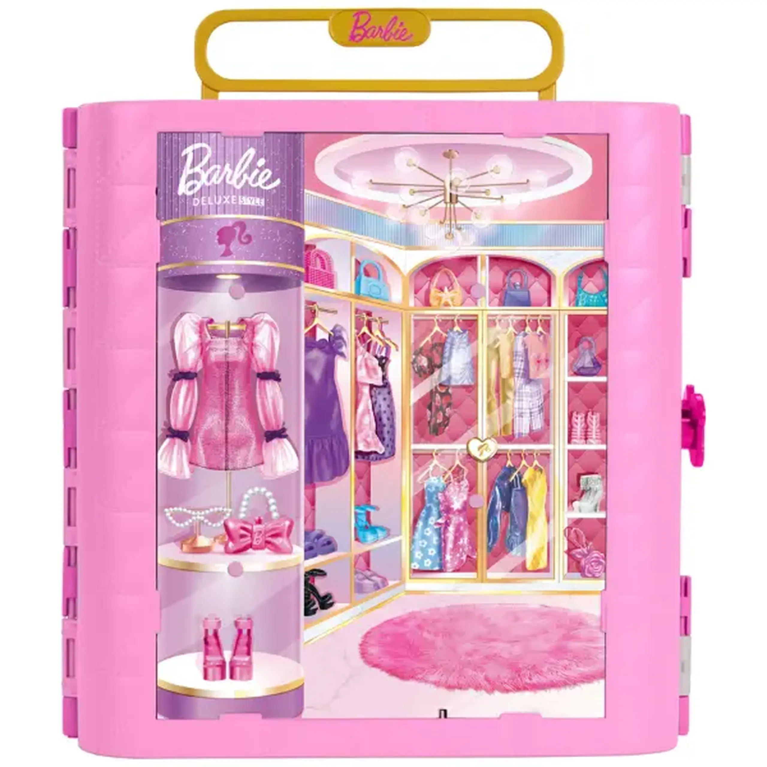 Set de joacă Barbie "Garderobă" cu cabină de probă rotativă, 20+ accesorii