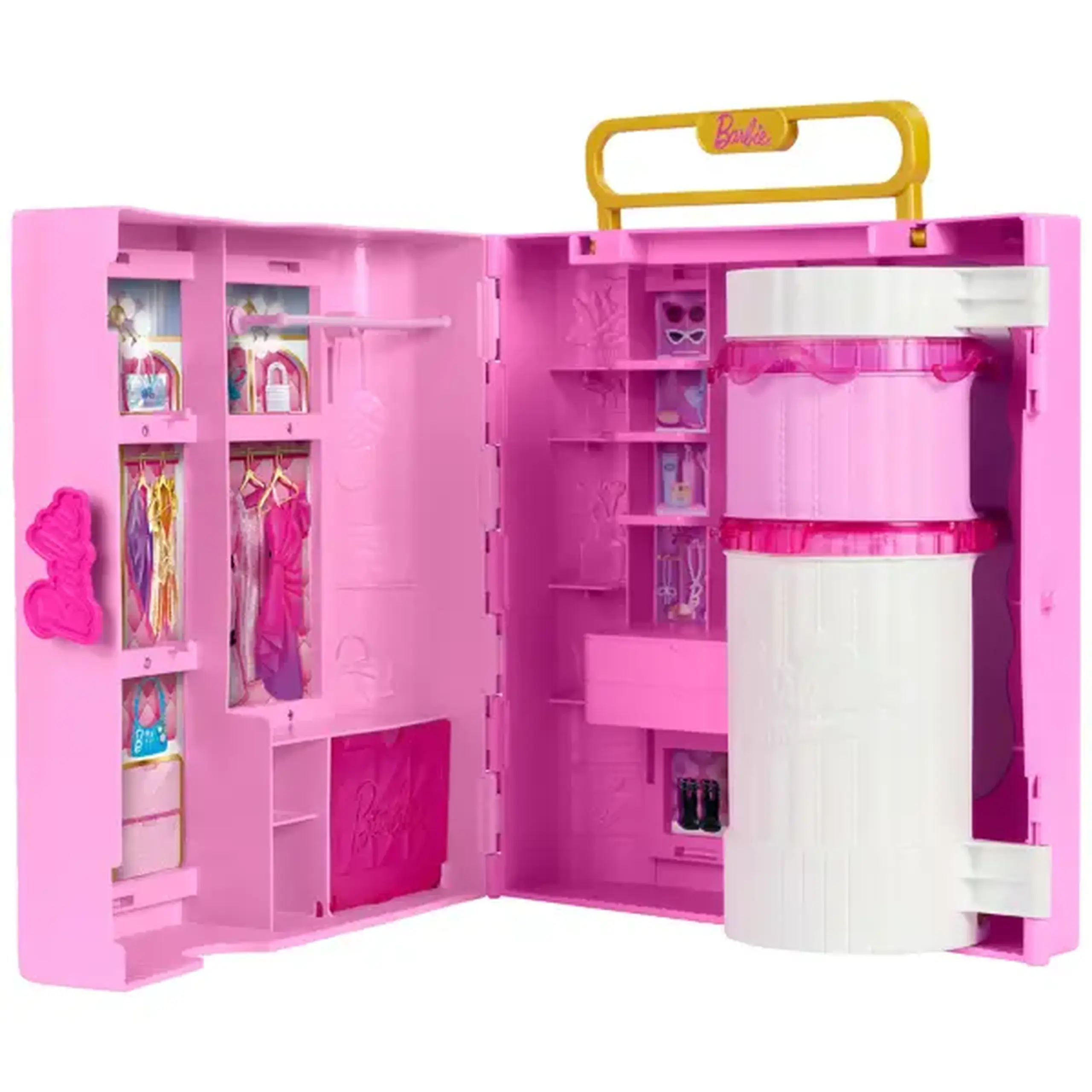 Set de joacă Barbie "Garderobă" cu cabină de probă rotativă, 20+ accesorii