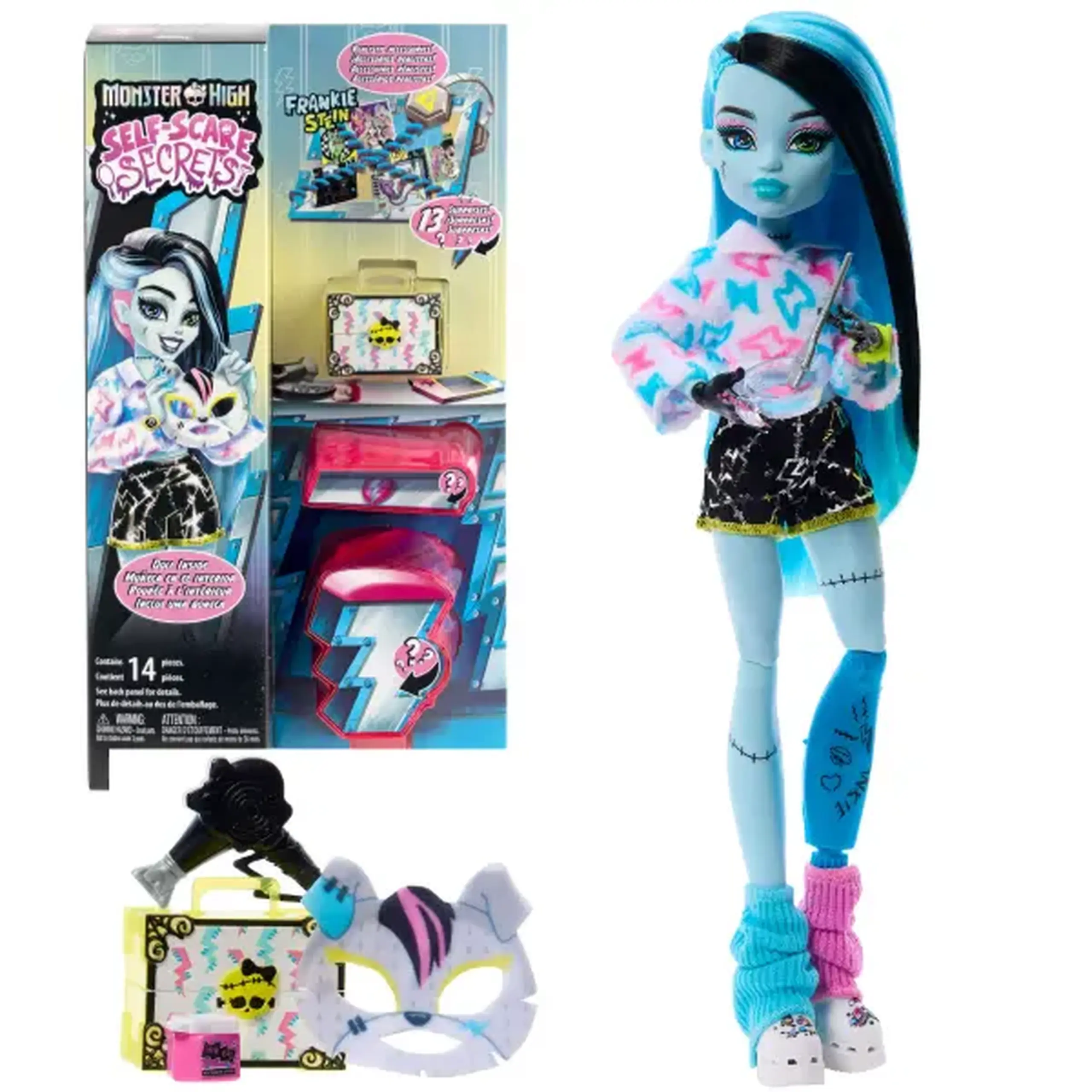 Păpușă Monster High Self-Scare Secrets „Frankie Stein” cu 13 accesorii