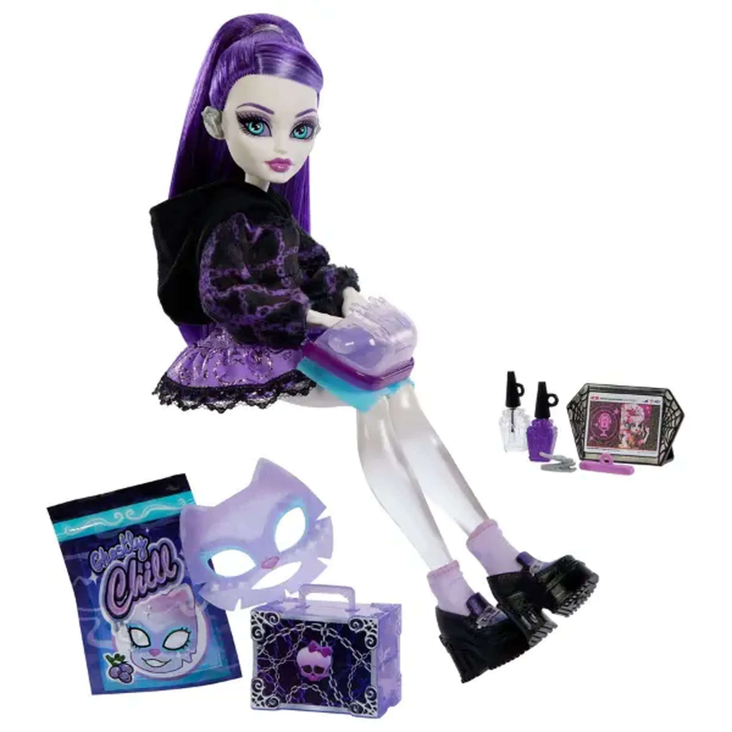 Păpușă Monster High Self-Scare Secrets „Spectra Vondergeist” cu 13 accesorii, 29 cm
