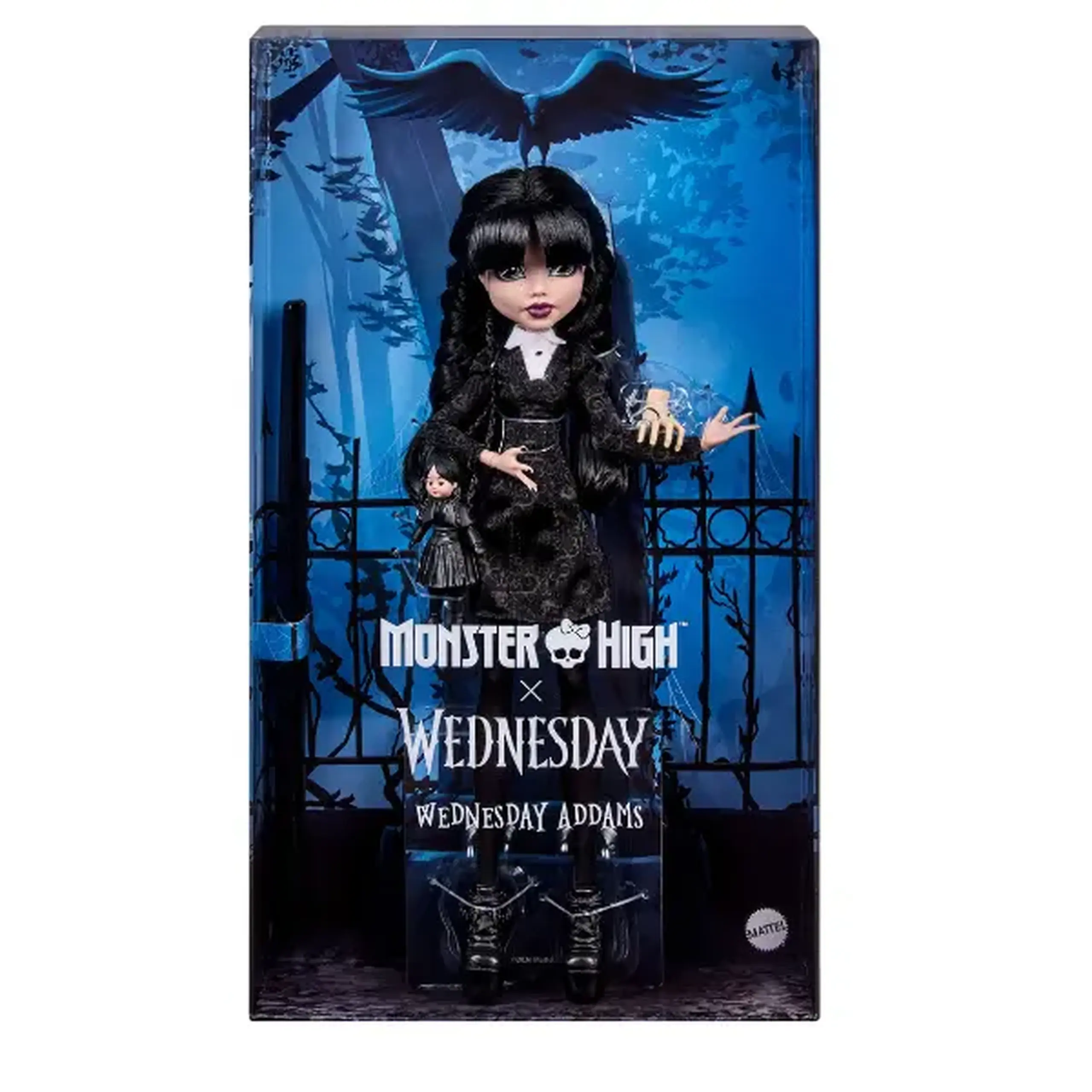 Păpușă de colecție Monster High x Wednesday „Wednesday Addams” cu accesorii, 27 cm