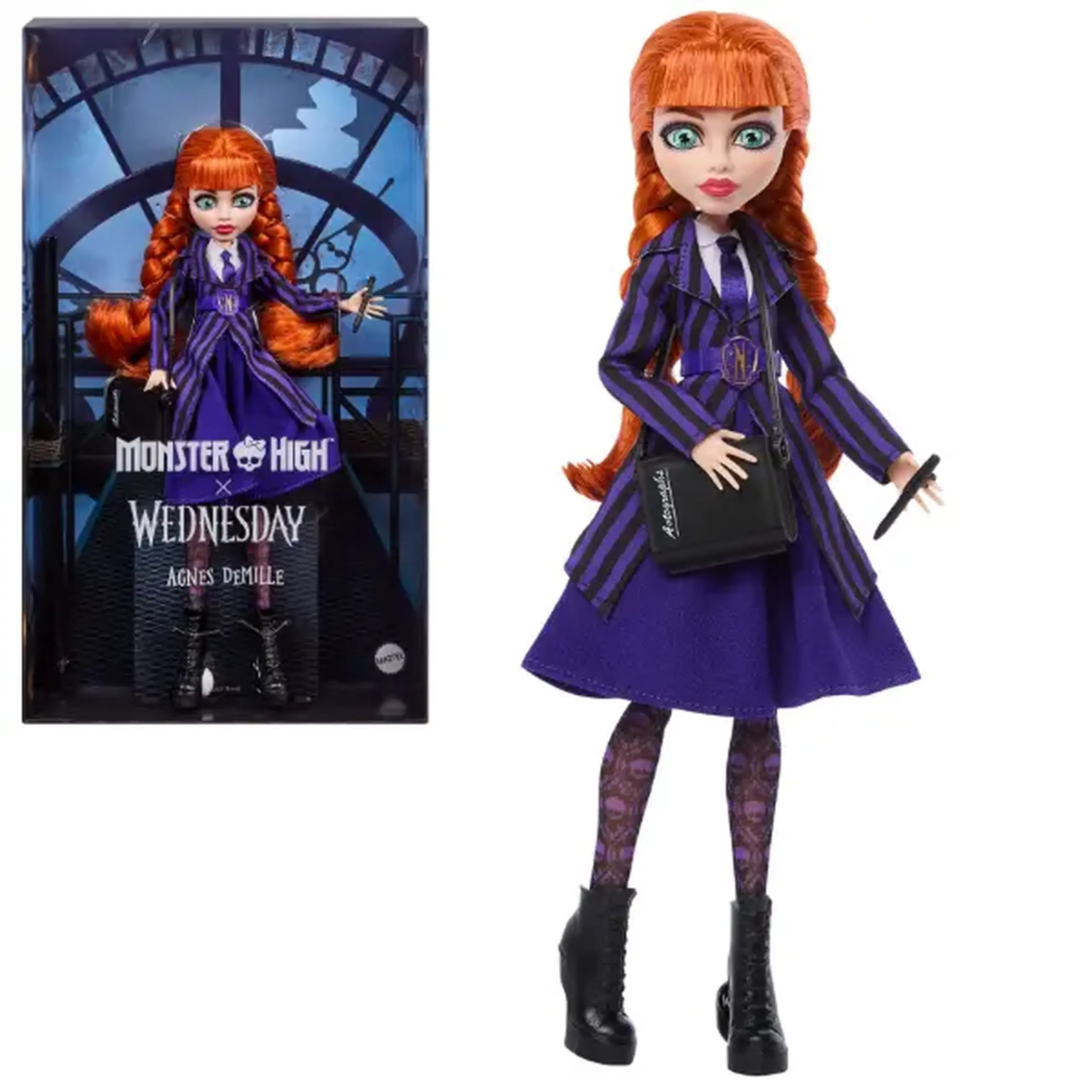 Păpușă de colecție Monster High x Wednesday „Agnes DeMille” cu accesorii, 29 cm