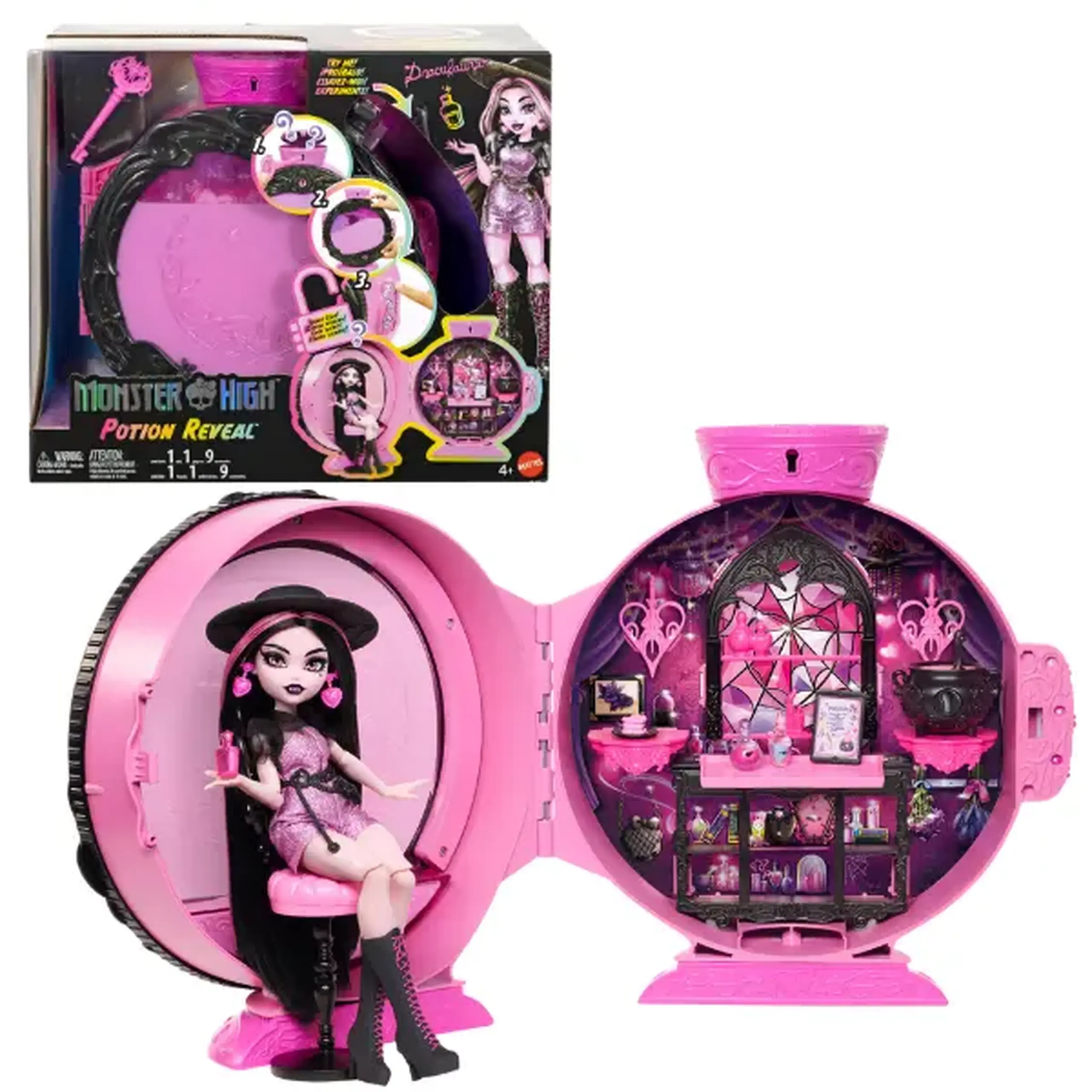 Set de joacă Monster High Potion Reveal „Draculaura” cu păpușă și 9 accesorii