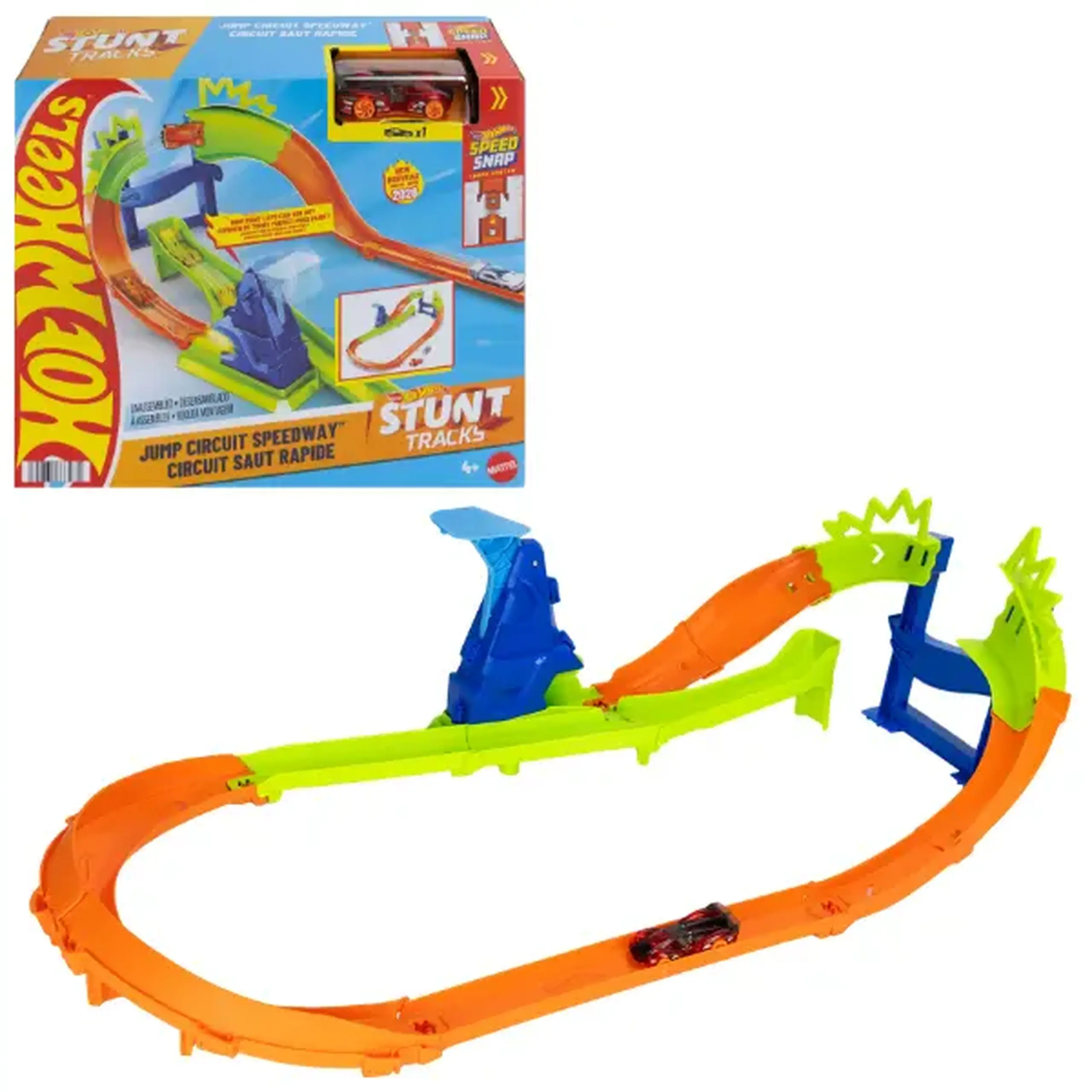 Pistă Hot Wheels Stunt Tracks „Campionul săriturilor” cu mașinuță, 1:64