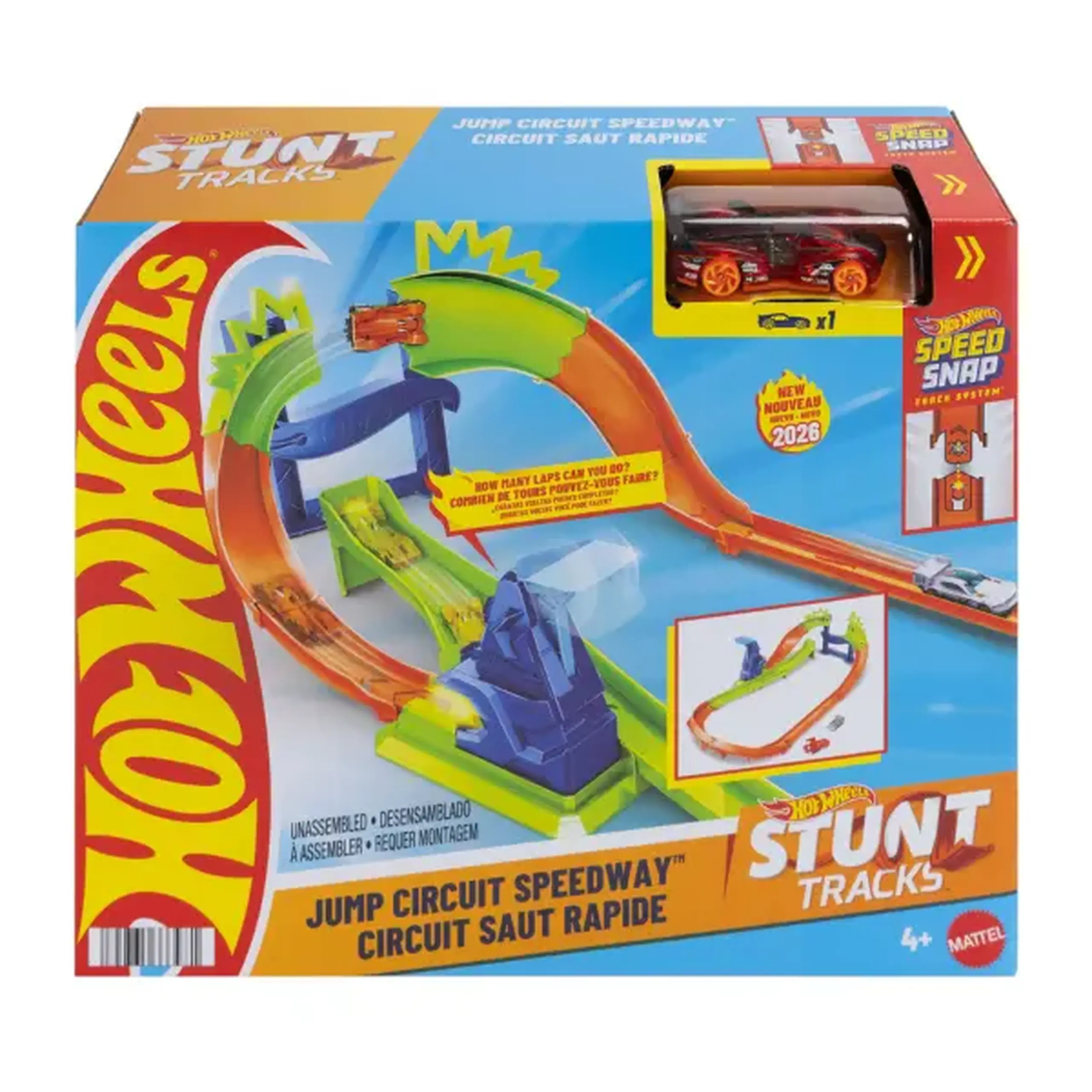 Pistă Hot Wheels Stunt Tracks „Campionul săriturilor” cu mașinuță, 1:64