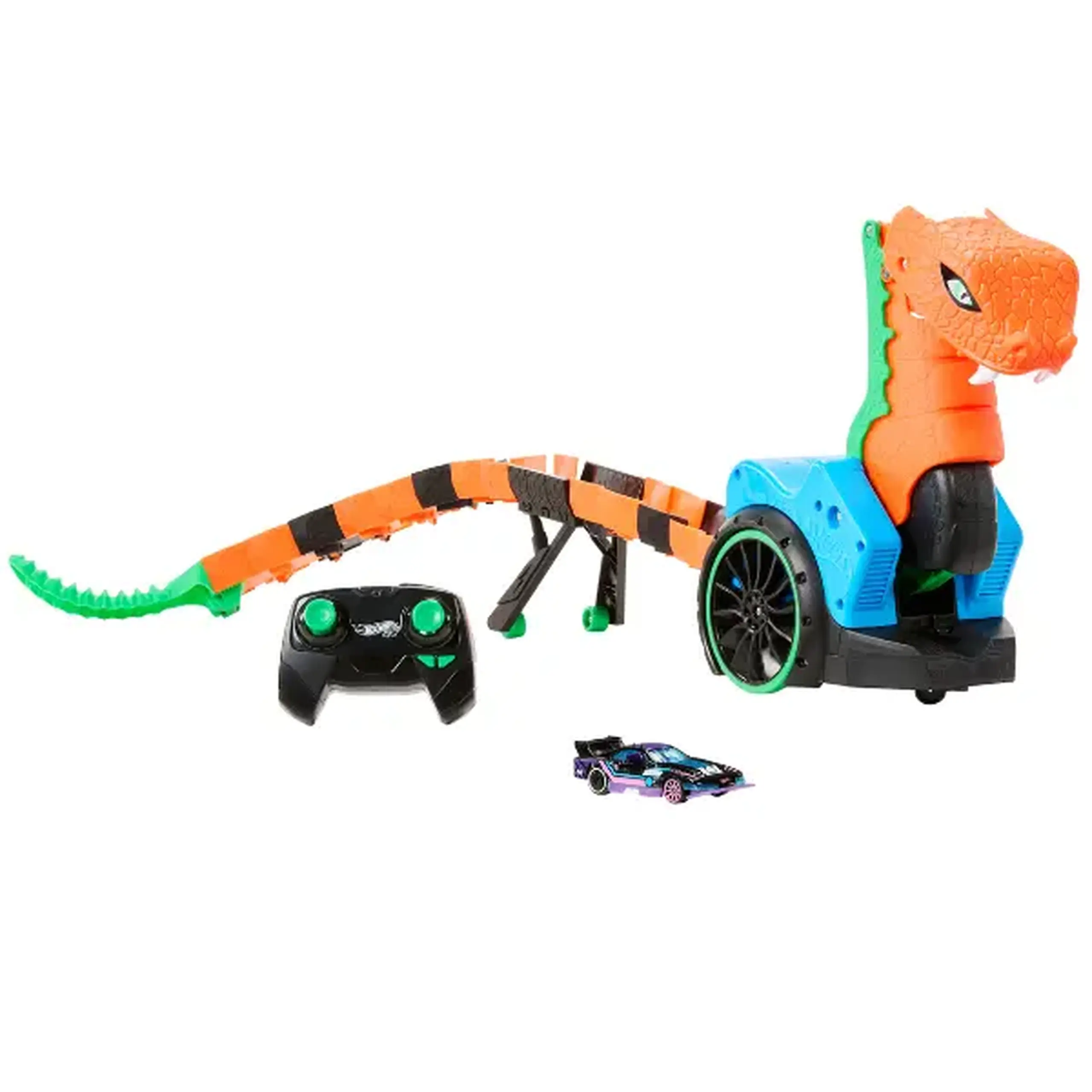 Șarpe cu telecomandă Hot Wheels Let’s Race „Slither ’N Strike” cu mașinuță, 82 cm