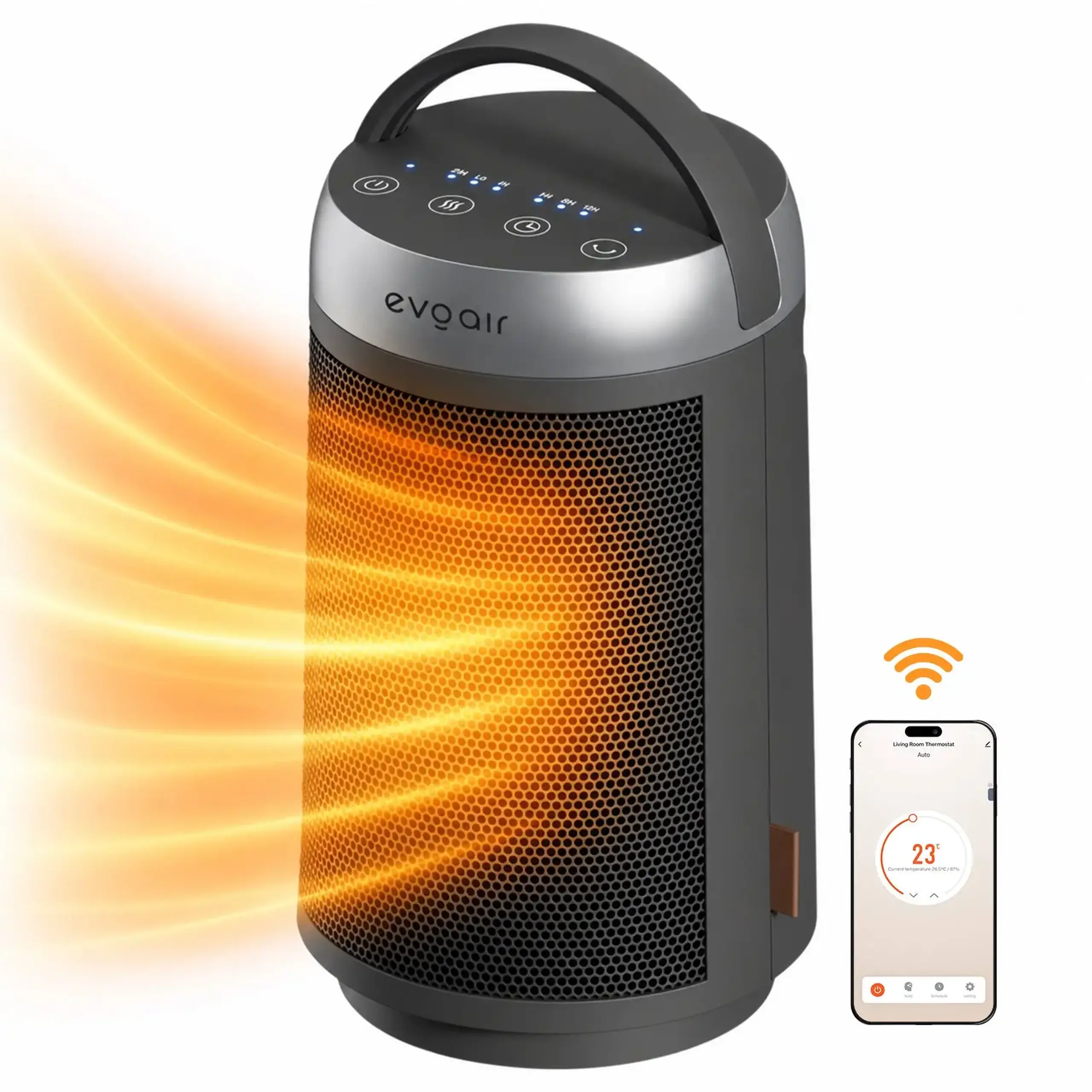 Aeroterma ceramica Evoair Warmix 1500, Wi-Fi, Control Aplicatie SmartLife, Negru