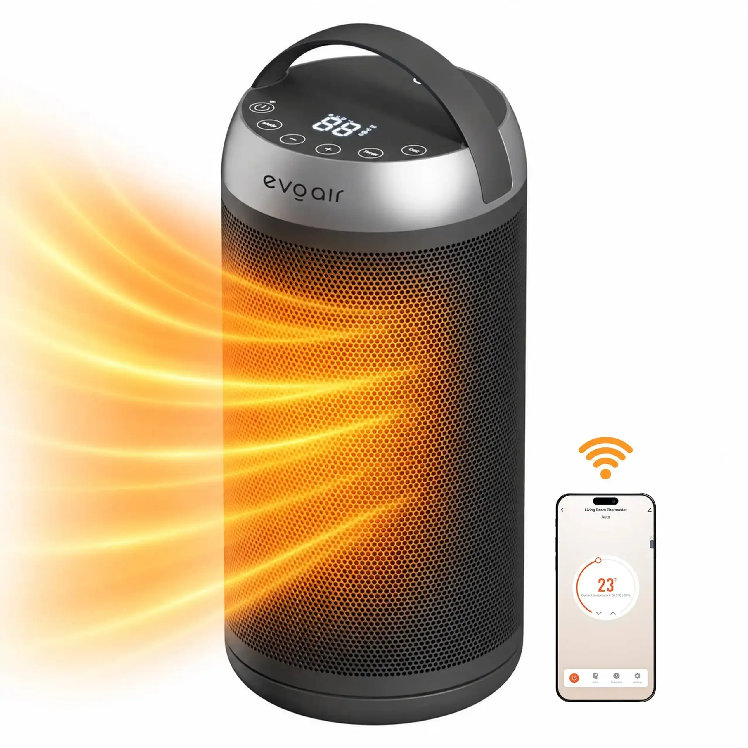 Aeroterma ceramica Evoair Warmix 2000 Smart Black, Wi-Fi, Control Aplicatie SmartLife, Negru