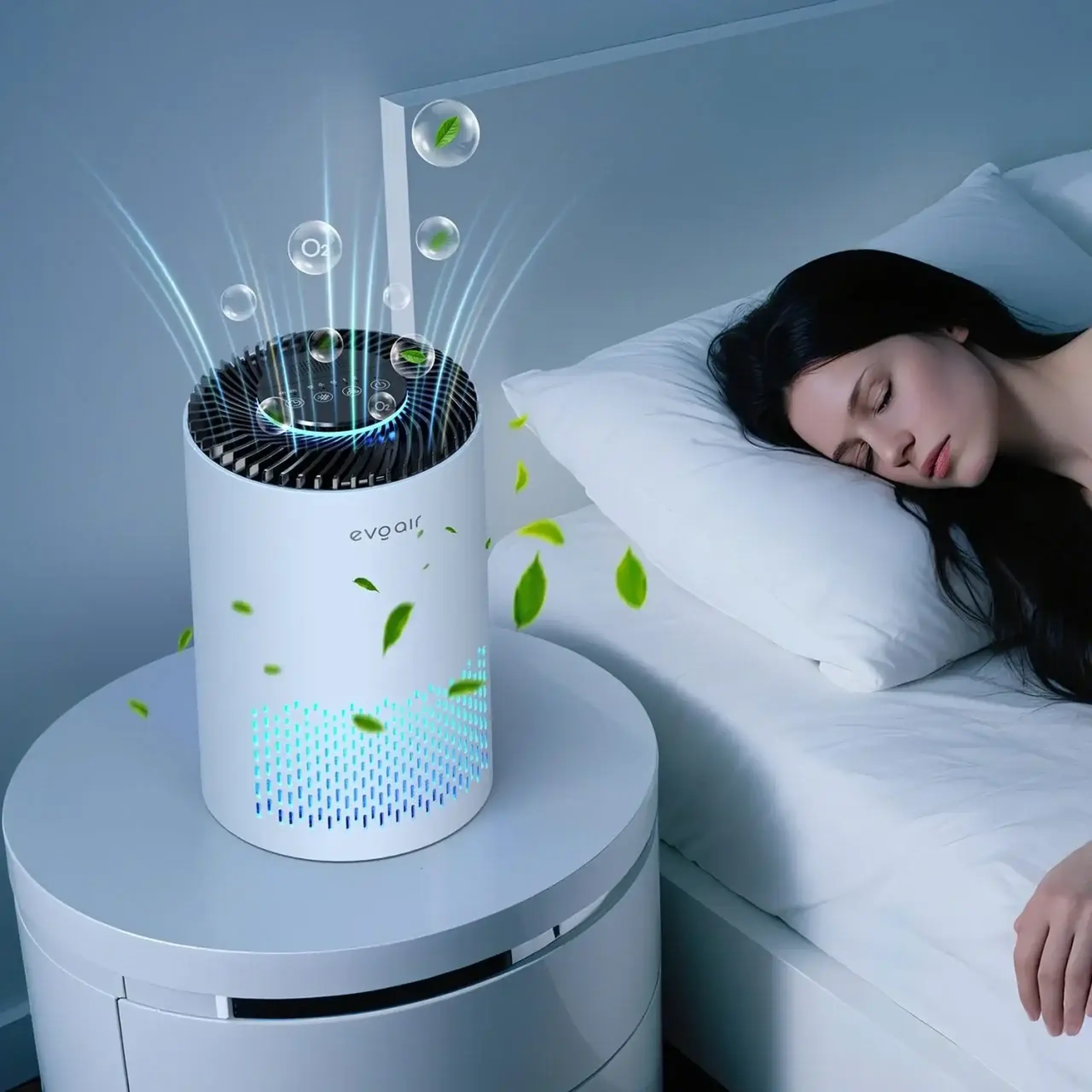 Purificator de aer Evoair Zuno, Filtru 3 in 1 True HEPA, Carbon Activ, Lampă UV, 3 viteze, Alb