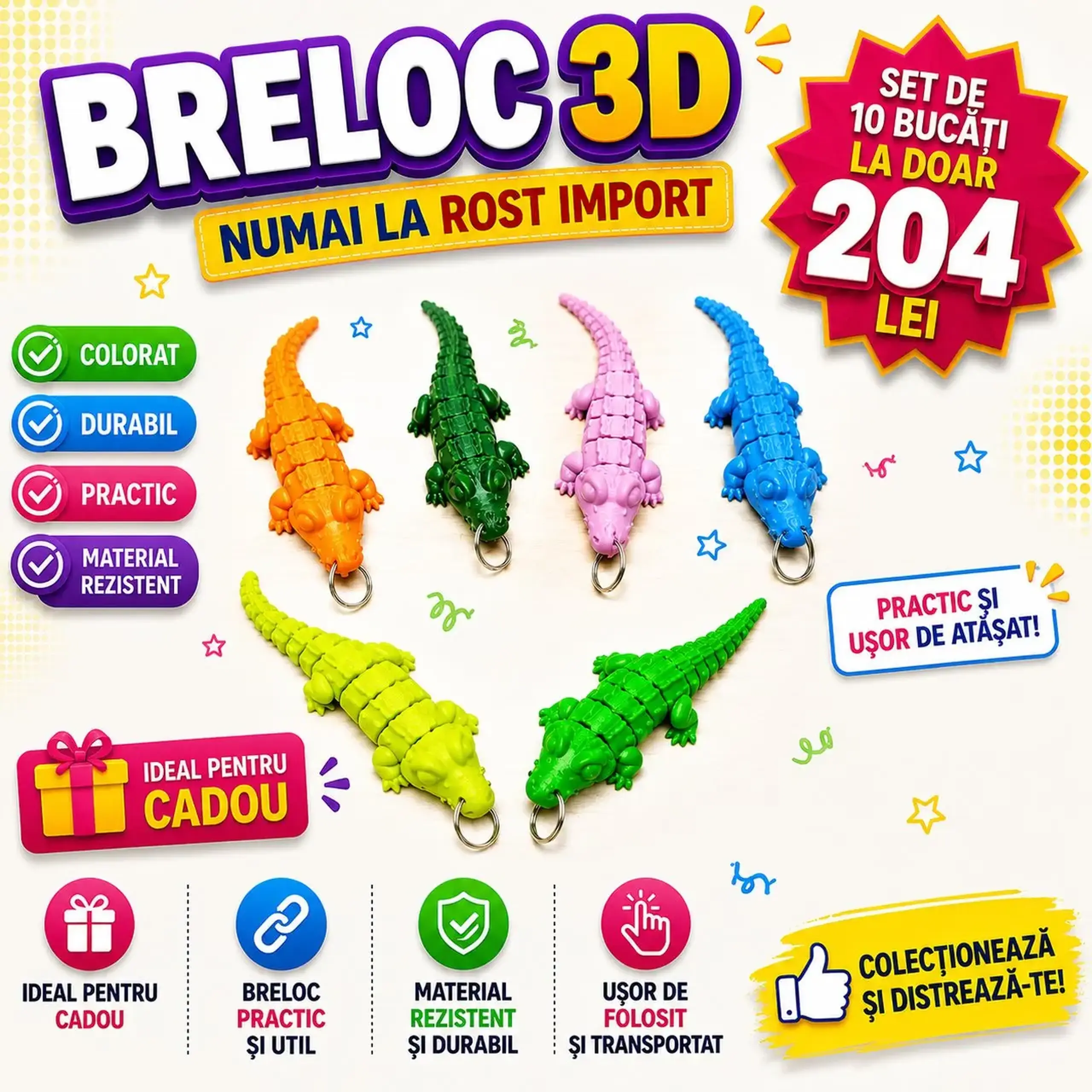 Set suvenir breloc crocodil Flexi 10 buc
