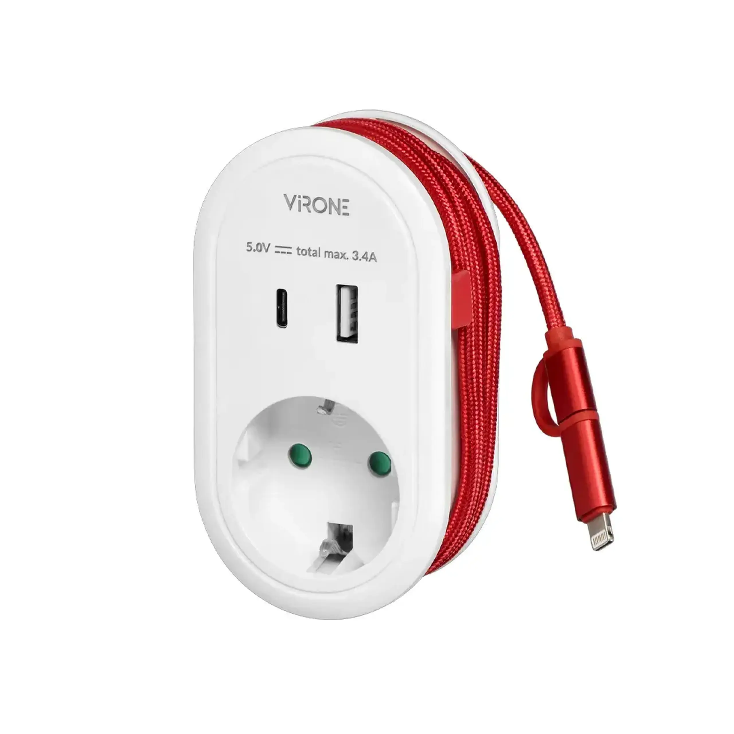 Adaptor cu încărcător USB 1 + USB A + Type C 2P + E 16 A 220 - 240 V IP20 ORNO