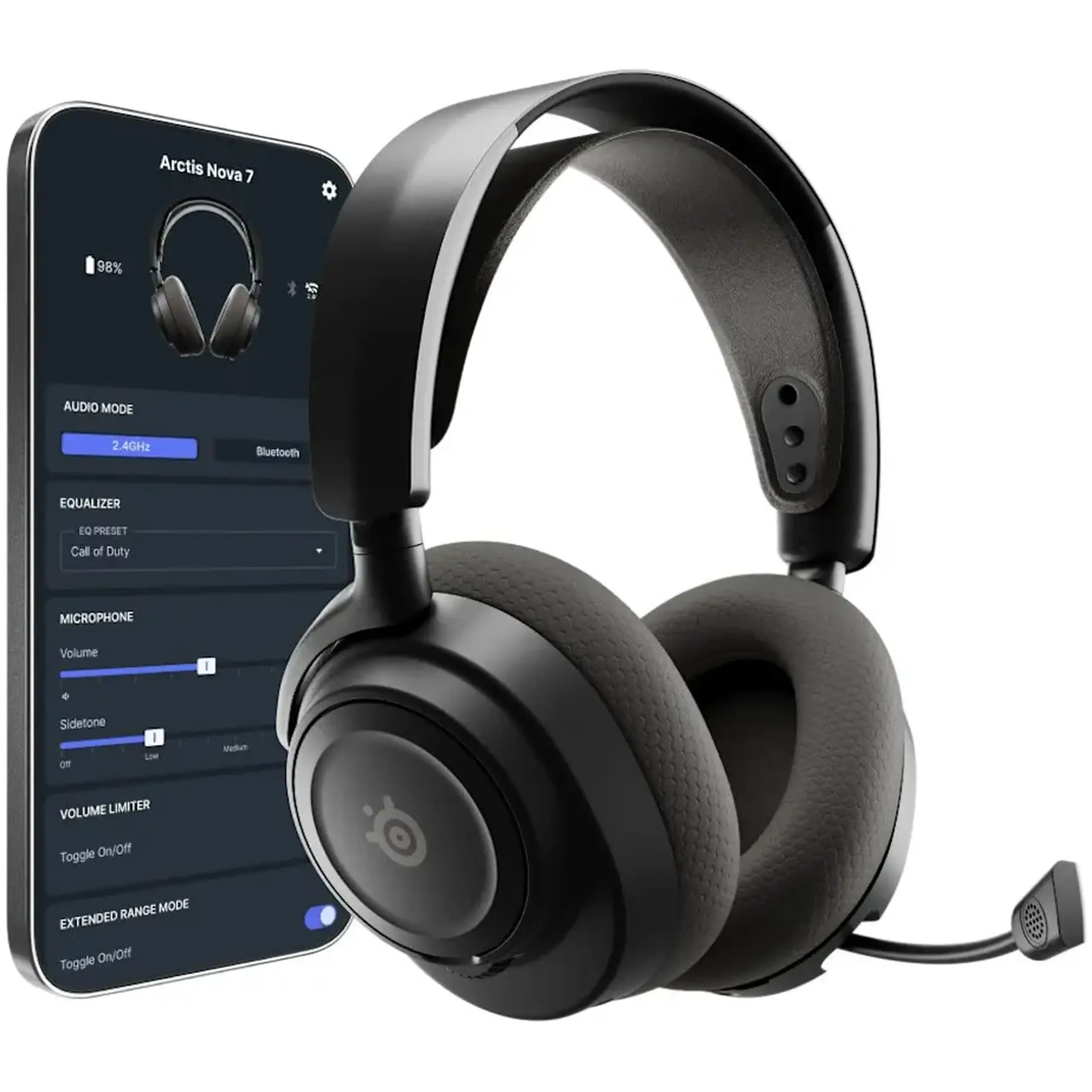 Casti Gaming Wireless SteelSeries Arctis Nova 7 Gen 2, multiplatforma, autonomie pana la 50 ore, fast charge, negru