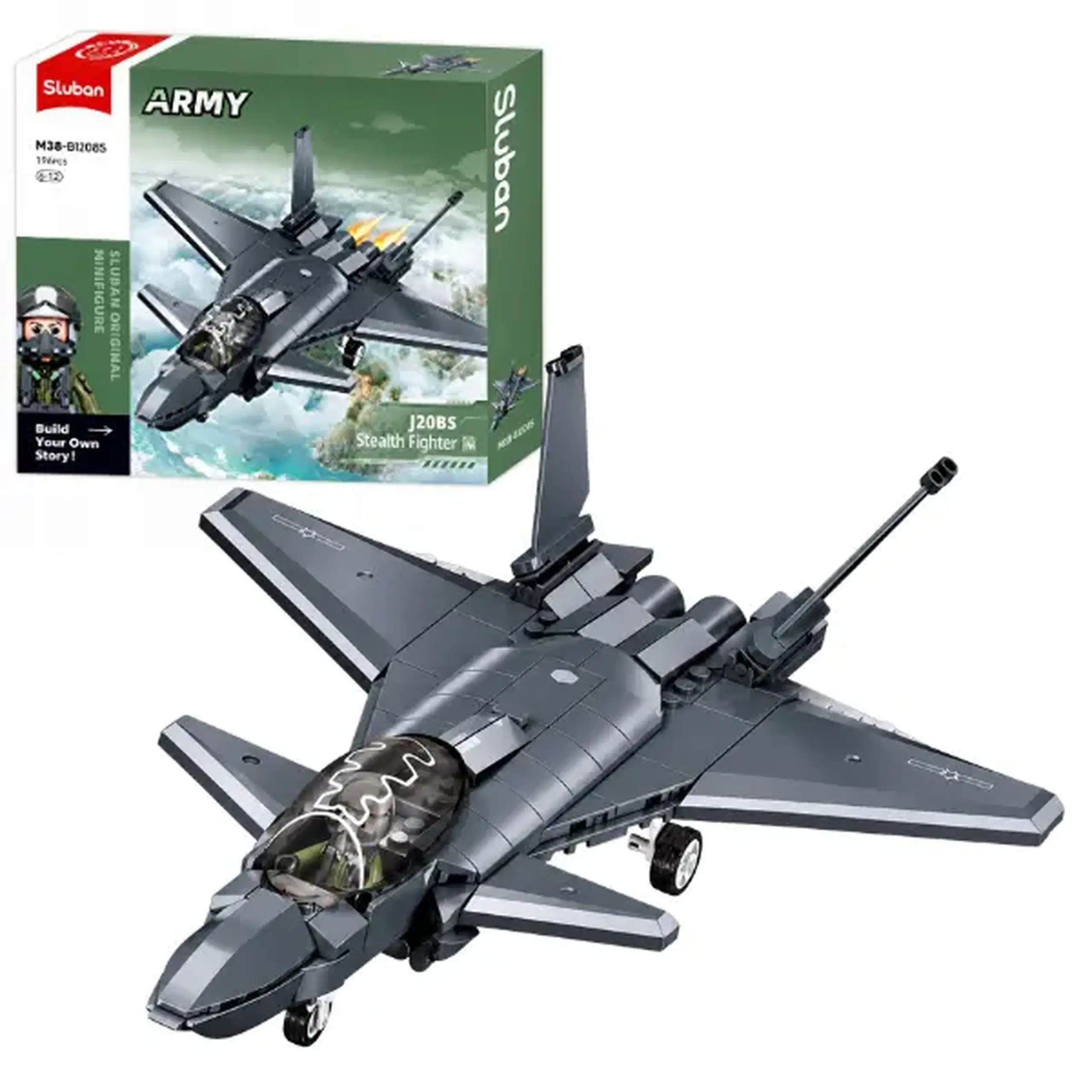 Set de construcție „Avion de vânătoare J20BS”, scara 1:55, 196 elem.