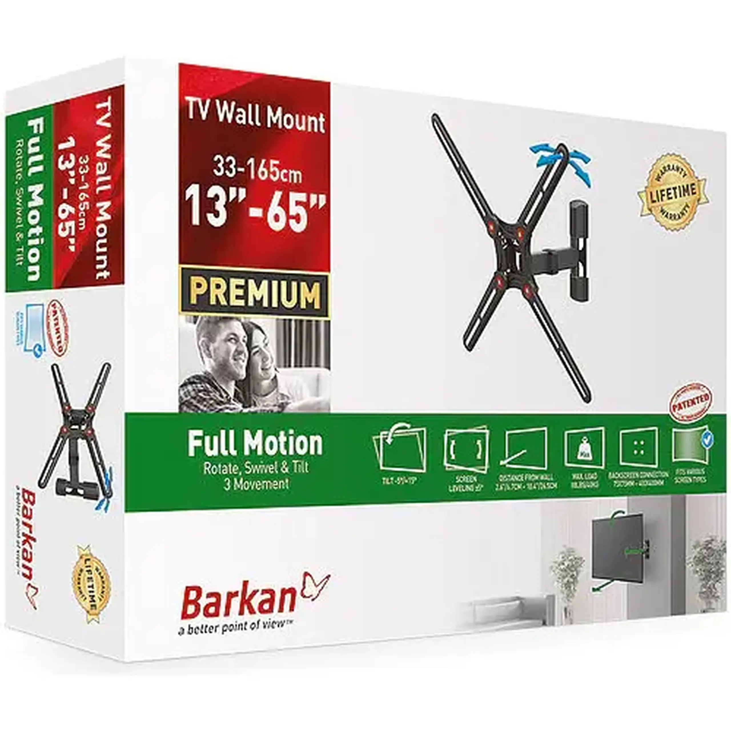 Suport TV de perete Barkan BM331, reglabil, 13-65, Negru