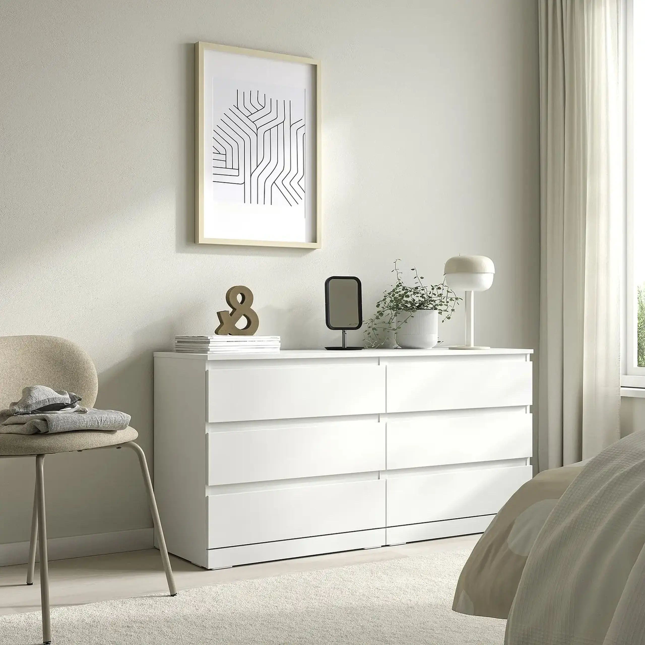 IKEA LILLBERGET Comoda 6 sertare, alb, 140x43x68 cm