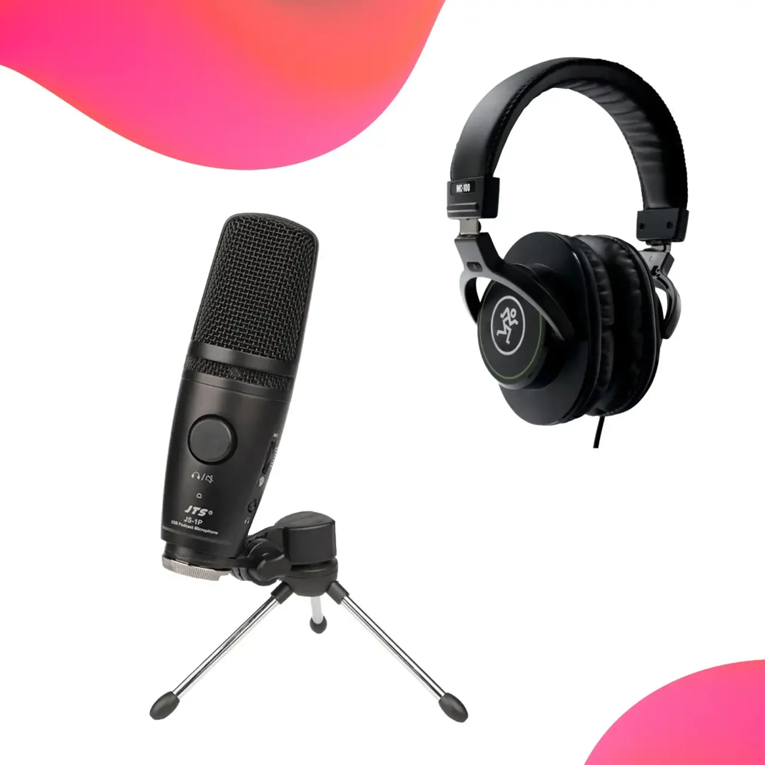 Set podcast cu căști Mackie MC-100 și microfon USB JTS JS-1P