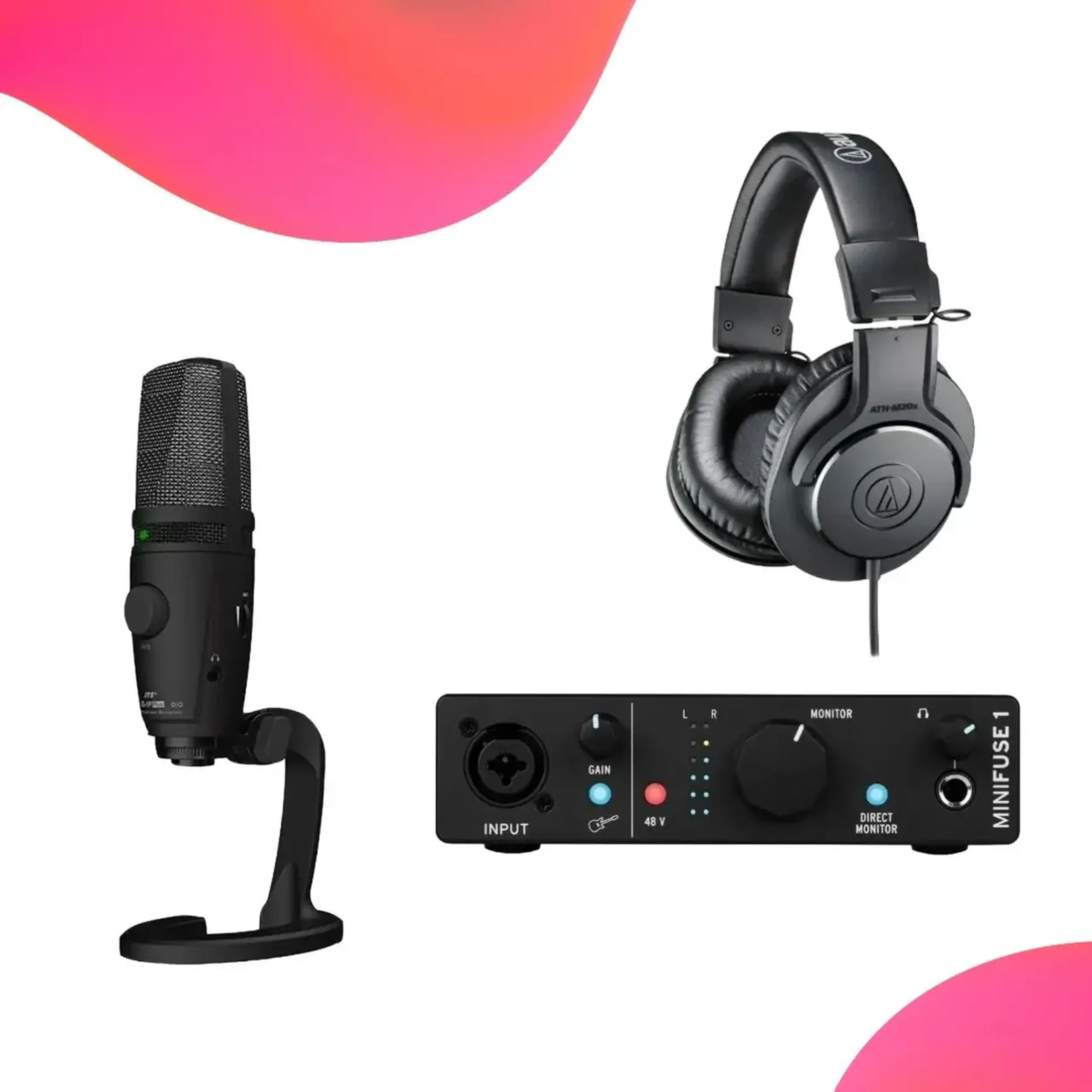 Set studio Arturia MiniFuse 1 BK + JTS JS-1P Plus BK + Audio-Technica ATH-M20X BK