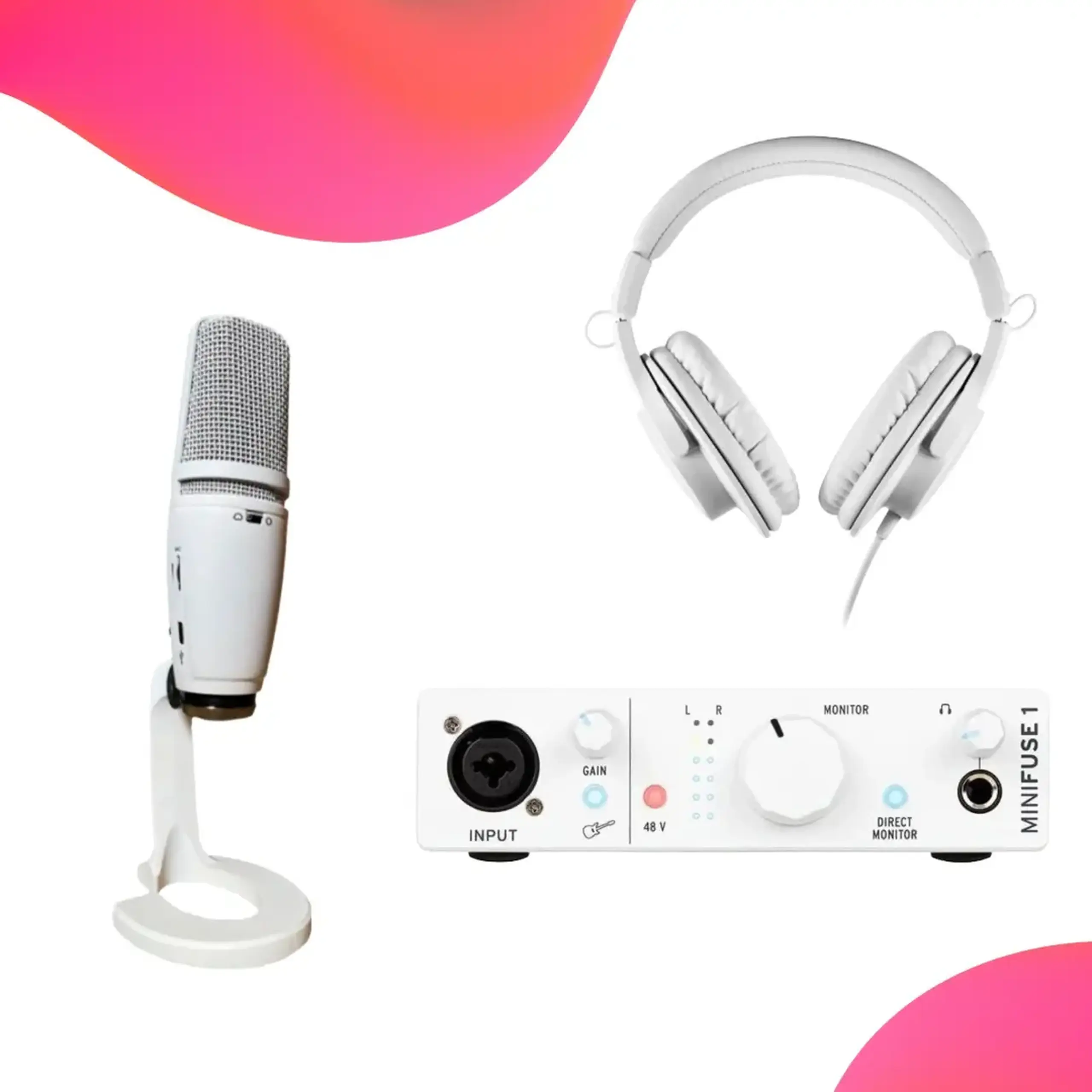 Set studio Arturia MiniFuse 1 White + JTS JS-1P Plus White + Audio-Technica ATH-M20X White