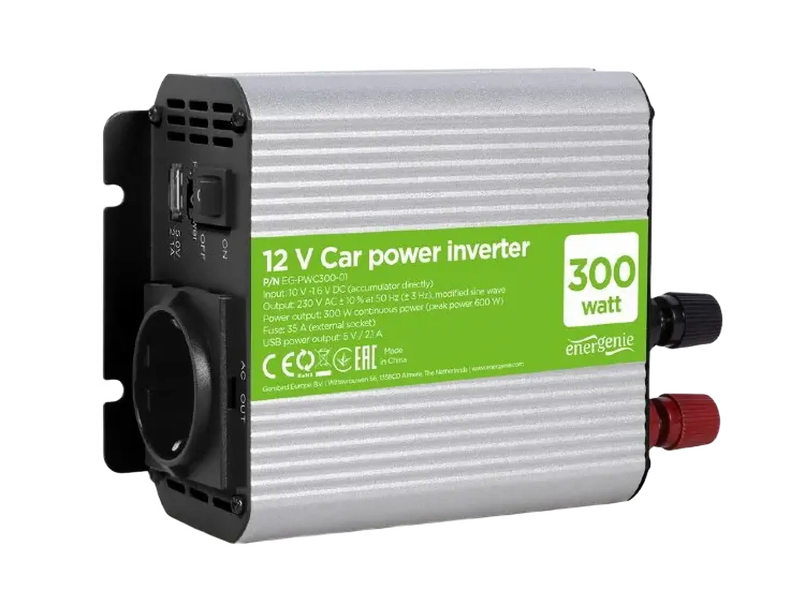 Invertor Auto Energenie EG-PWC300-01, 300W, Gri