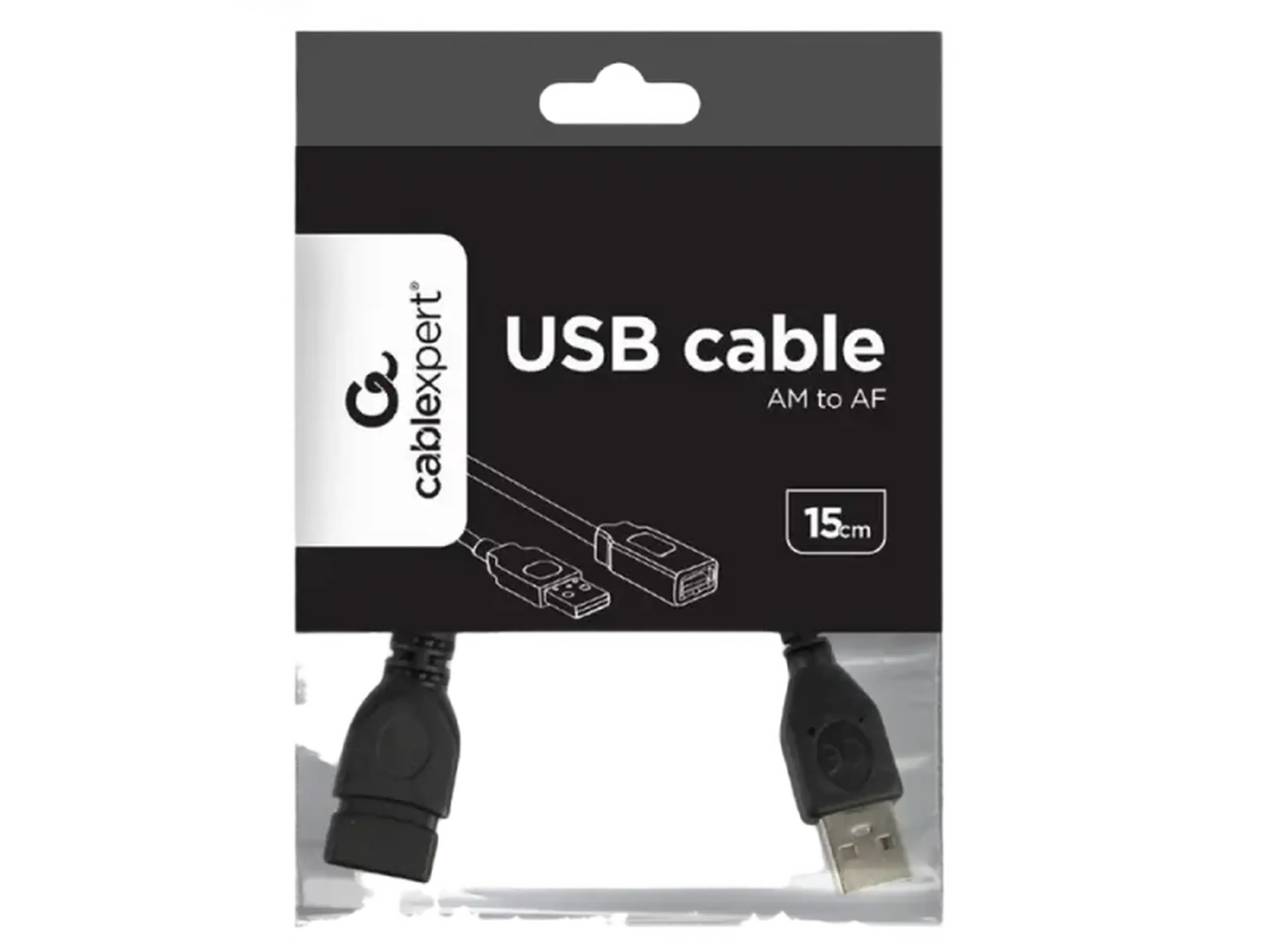 Cablu de comunicație Cablexpert CCP-USB2-AMAF-0.15M, USB Type-A (M)/USB Type-A (F), 0,15m, Negru