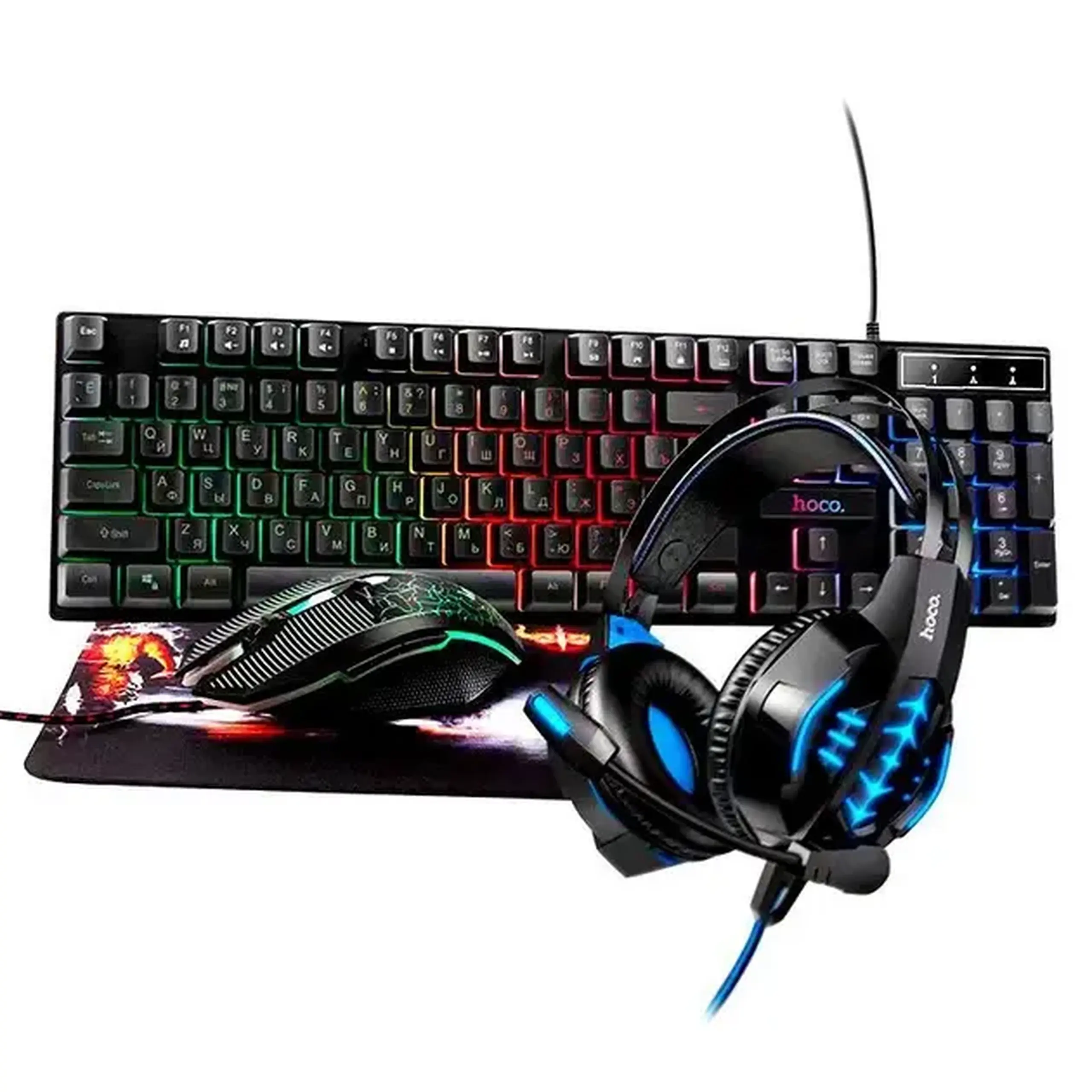 Set gaming Hoco DI54 | 4 în 1 | Tastatură + mouse + căști + mousepad