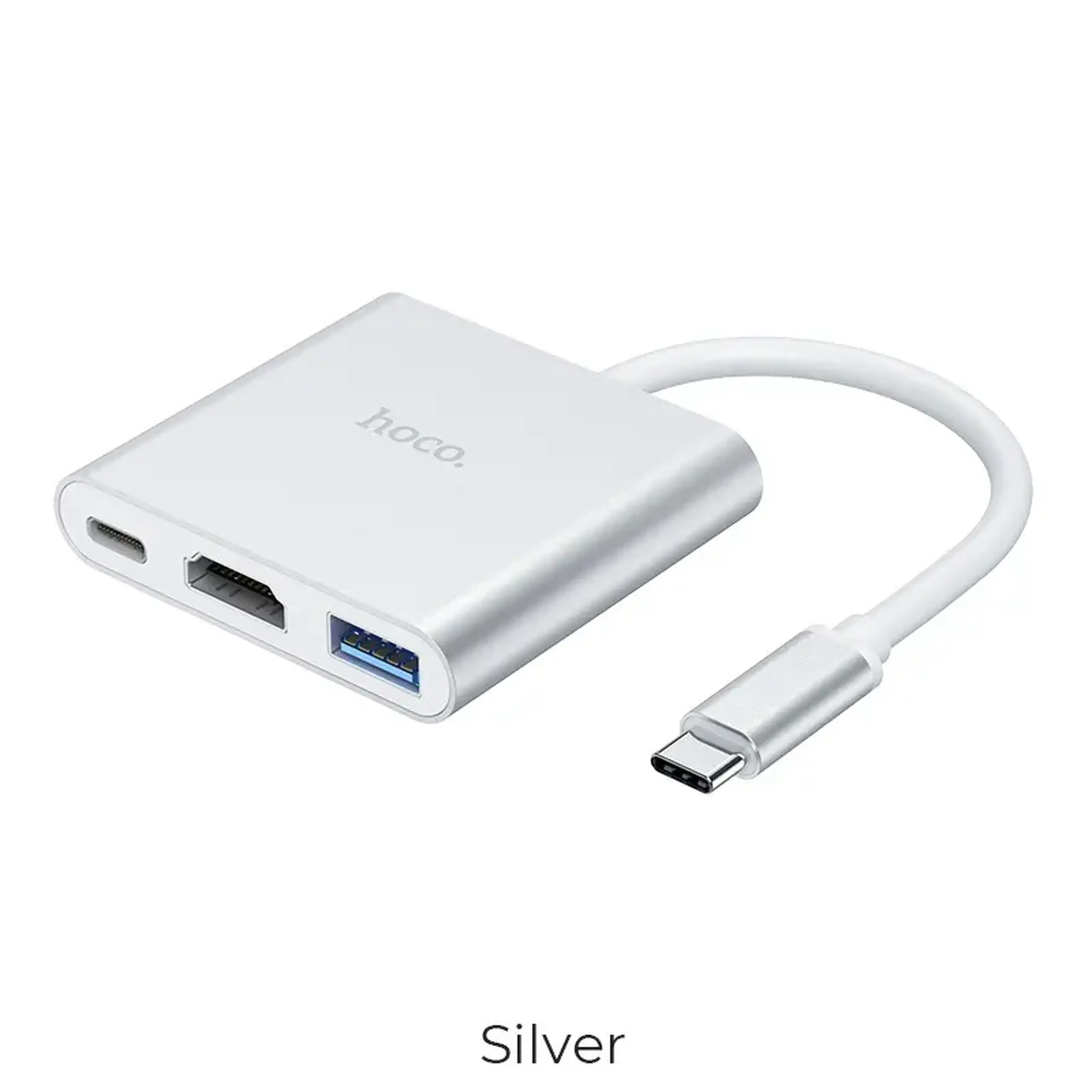 Adaptor Hoco HB14 | USB-C – HDMI + USB 3.0 + PD | Argintiu