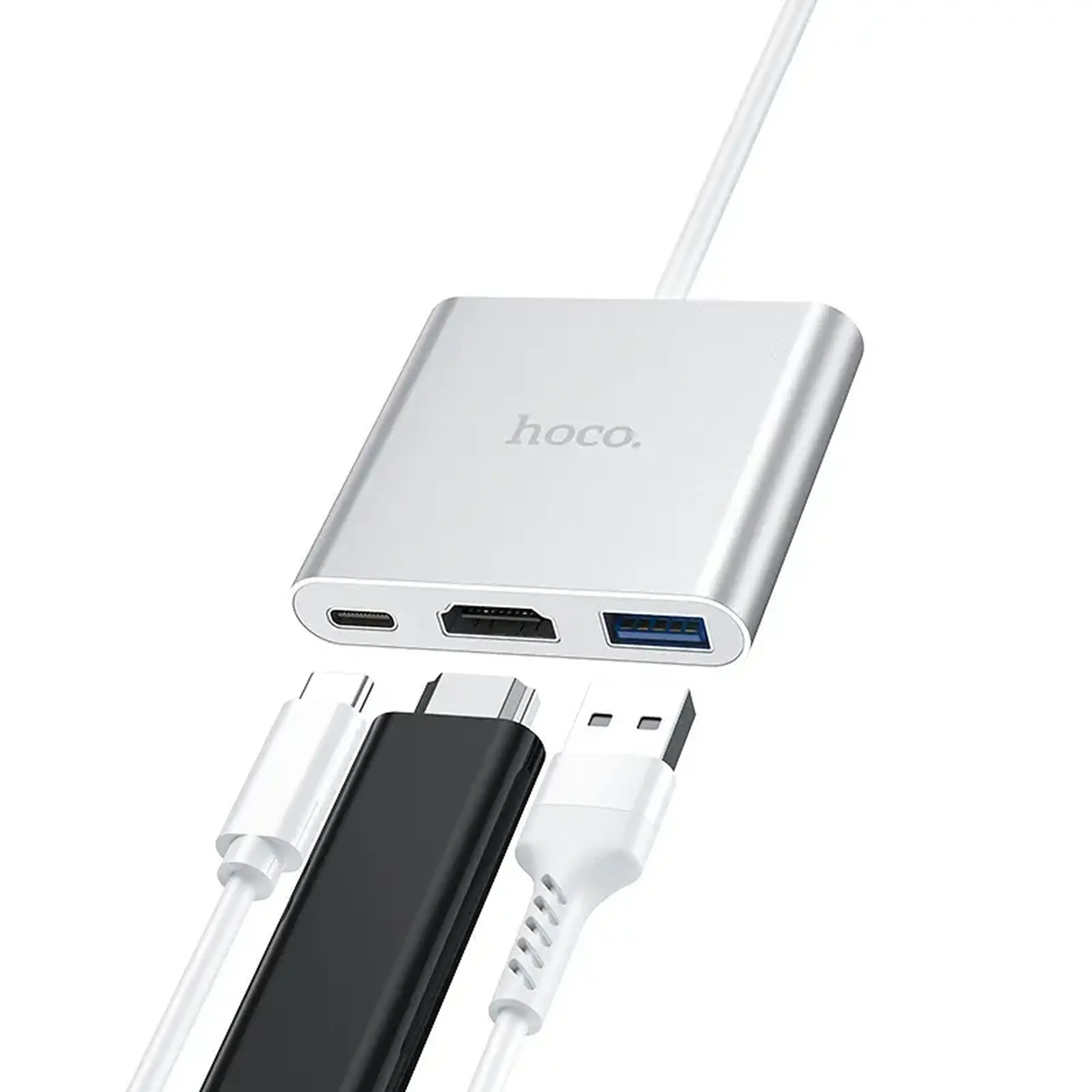 Adaptor Hoco HB14 | USB-C – HDMI + USB 3.0 + PD | Argintiu