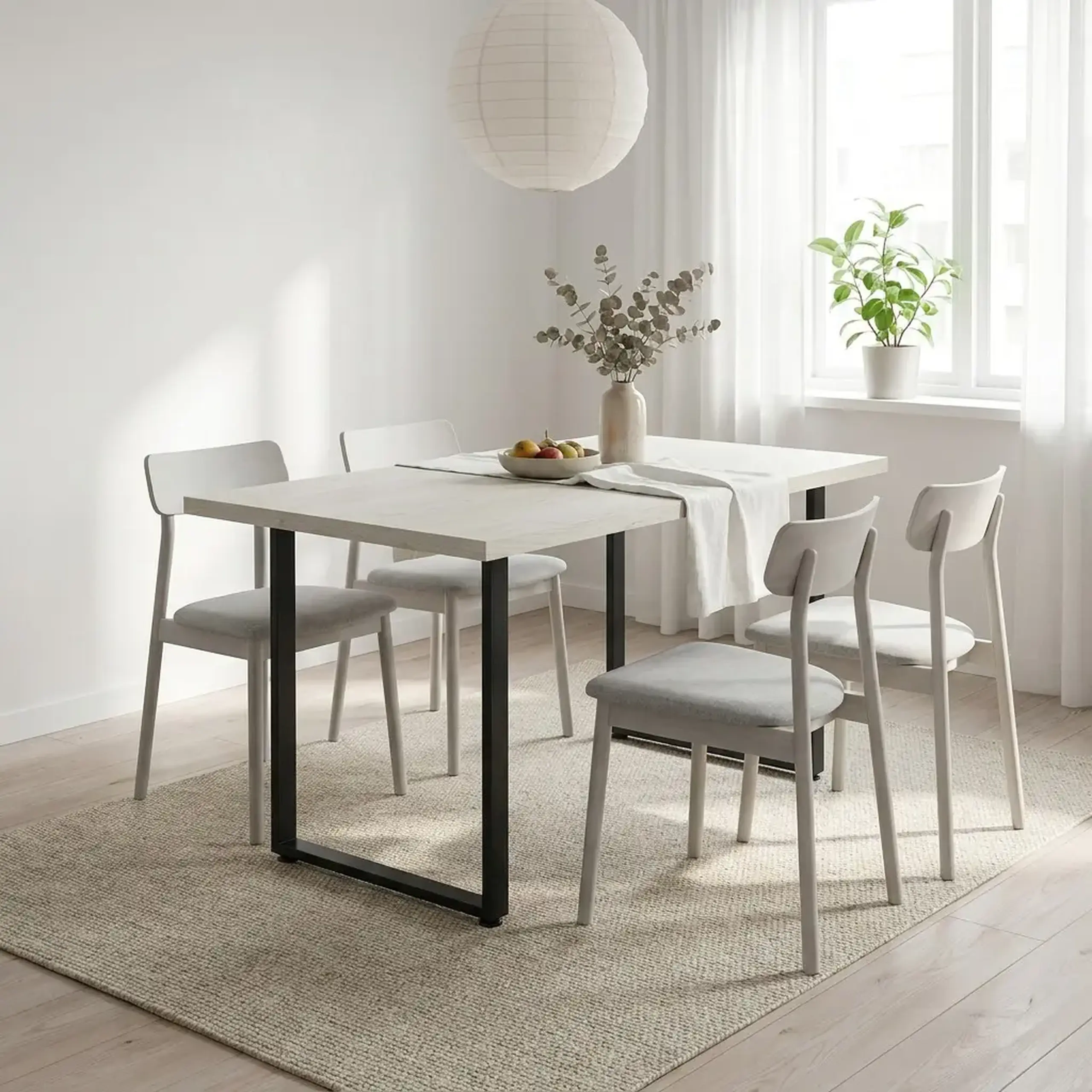 Masa de dining 4home Seattle, picioare metalice, Stejar Kraft Alb, 100x60 cm